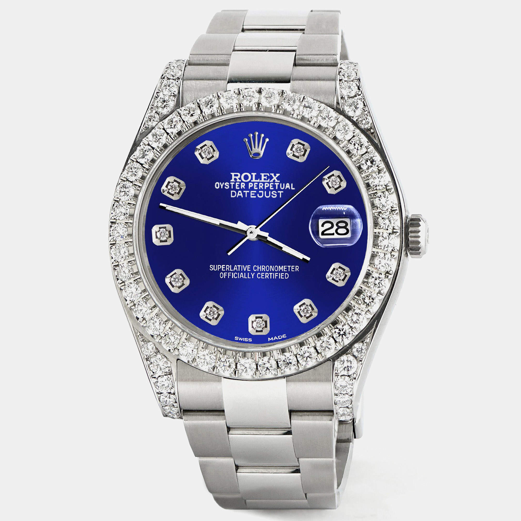 Rolex Custom Navy Blue 4.4CT Diamond Stainless Steel Datejust 126300 Automatic Men's Wristwatch 41 mm