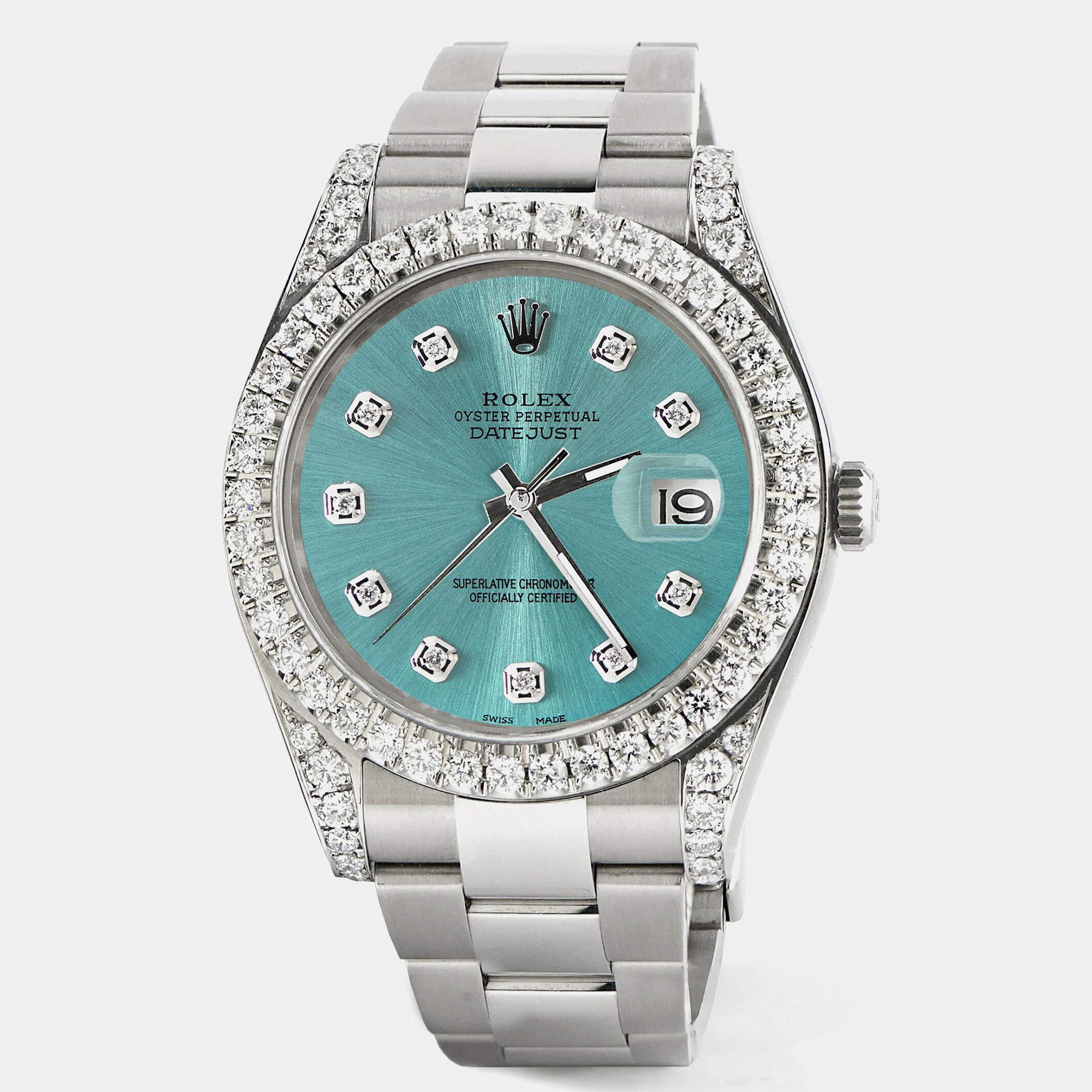 Rolex Custom Ice Blue 4.4CT Diamond Stainless Steel Datejust 126300 Automatic Men's Wristwatch 41 mm