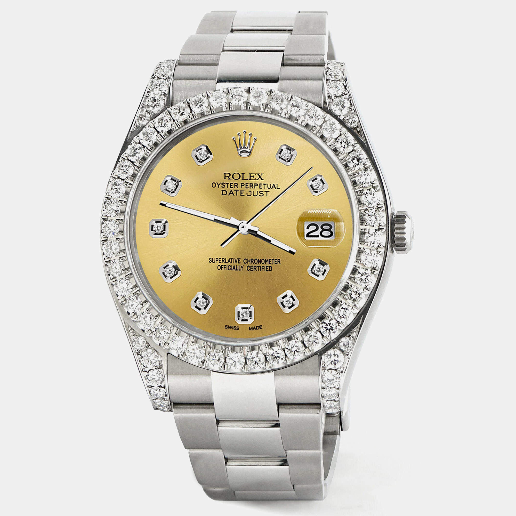 Rolex Custom Champagne 4.4CT Diamond Stainless Steel Datejust 126300 Automatic Men's Wristwatch 41 mm