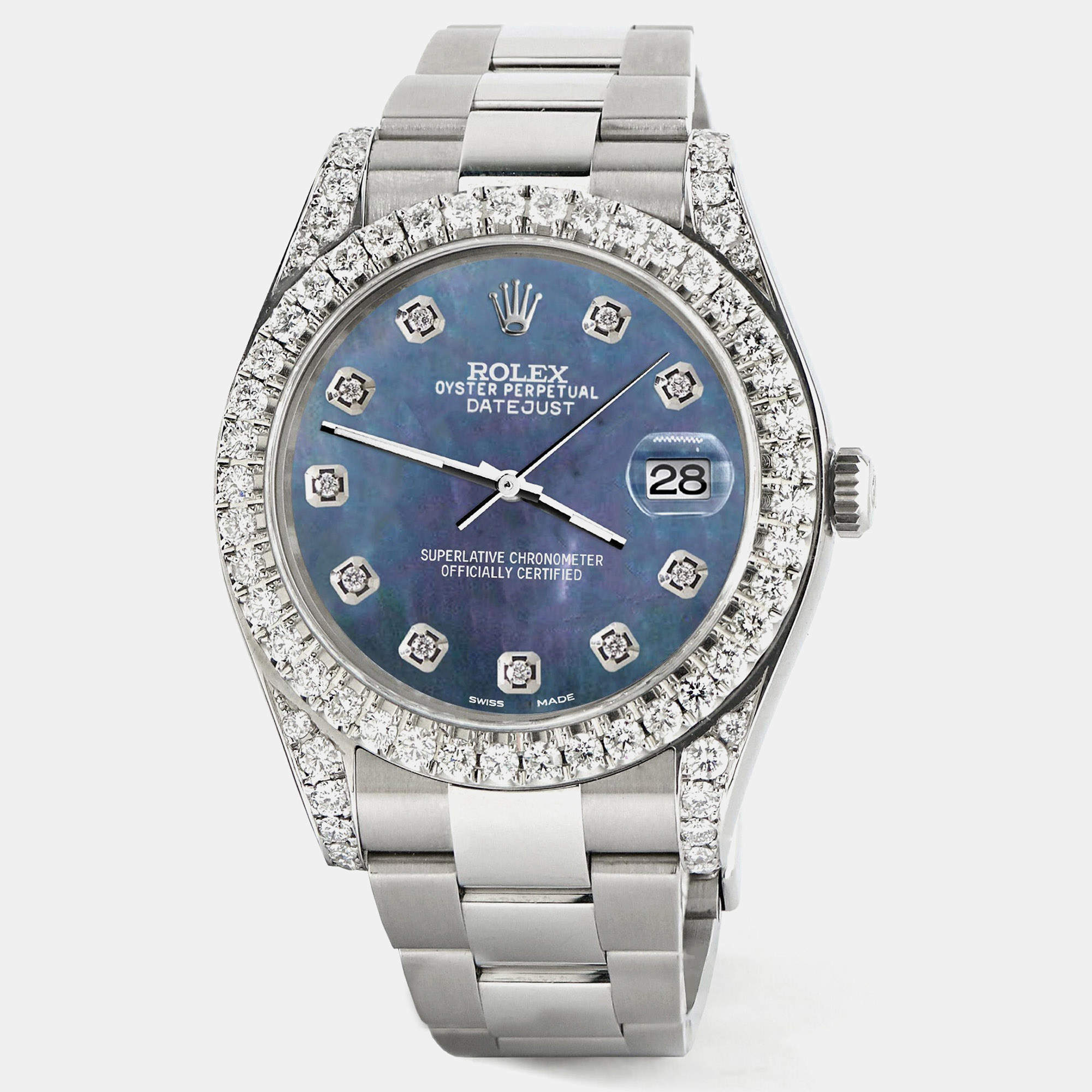Rolex Custom Black 4.4CT Diamond Stainless Steel Datejust 126300 Automatic Men's Wristwatch 41 mm