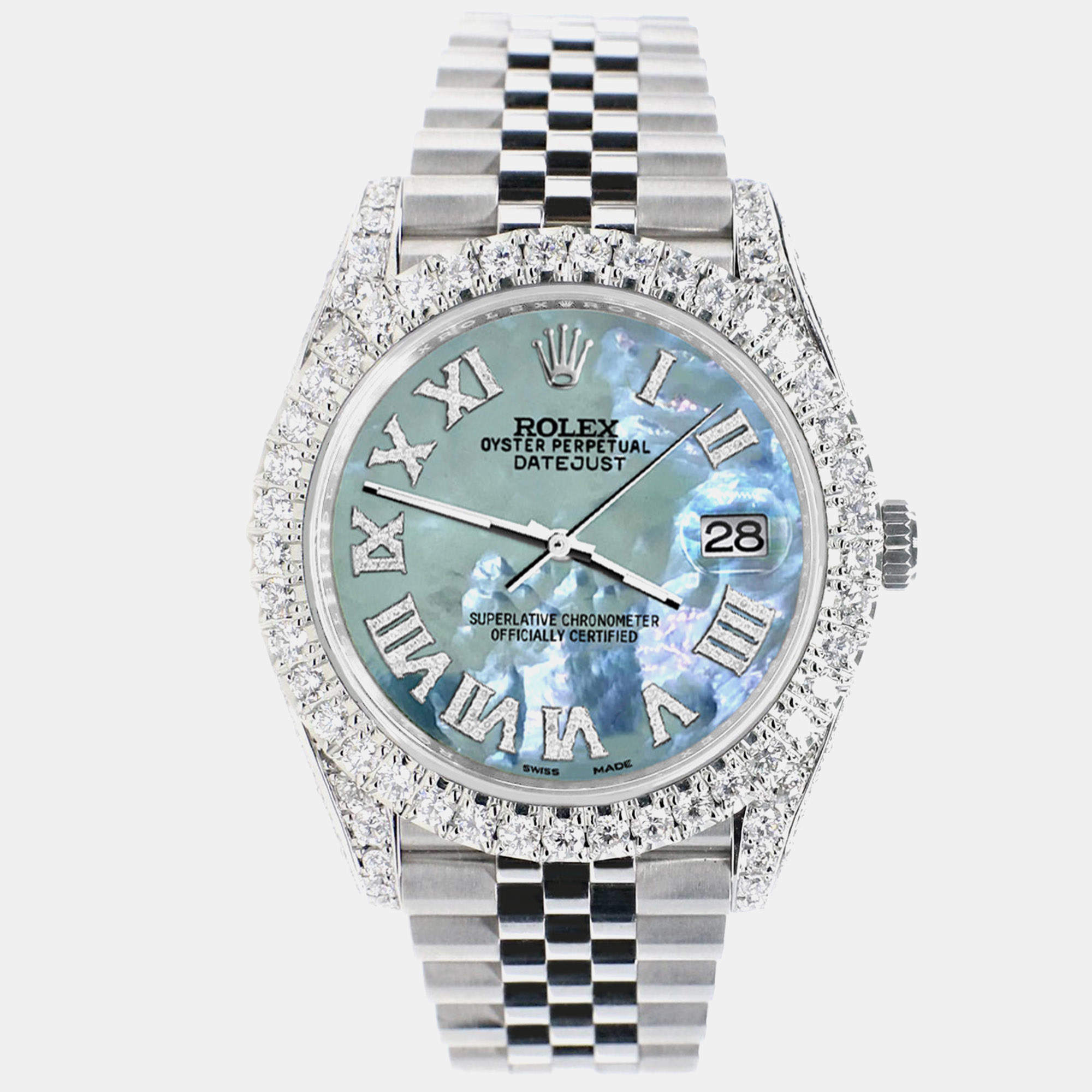 Rolex Custom Tahitian Blue 5.9CT Diamond Stainless Steel Datejust 126300 Automatic Men's Wristwatch 41 mm