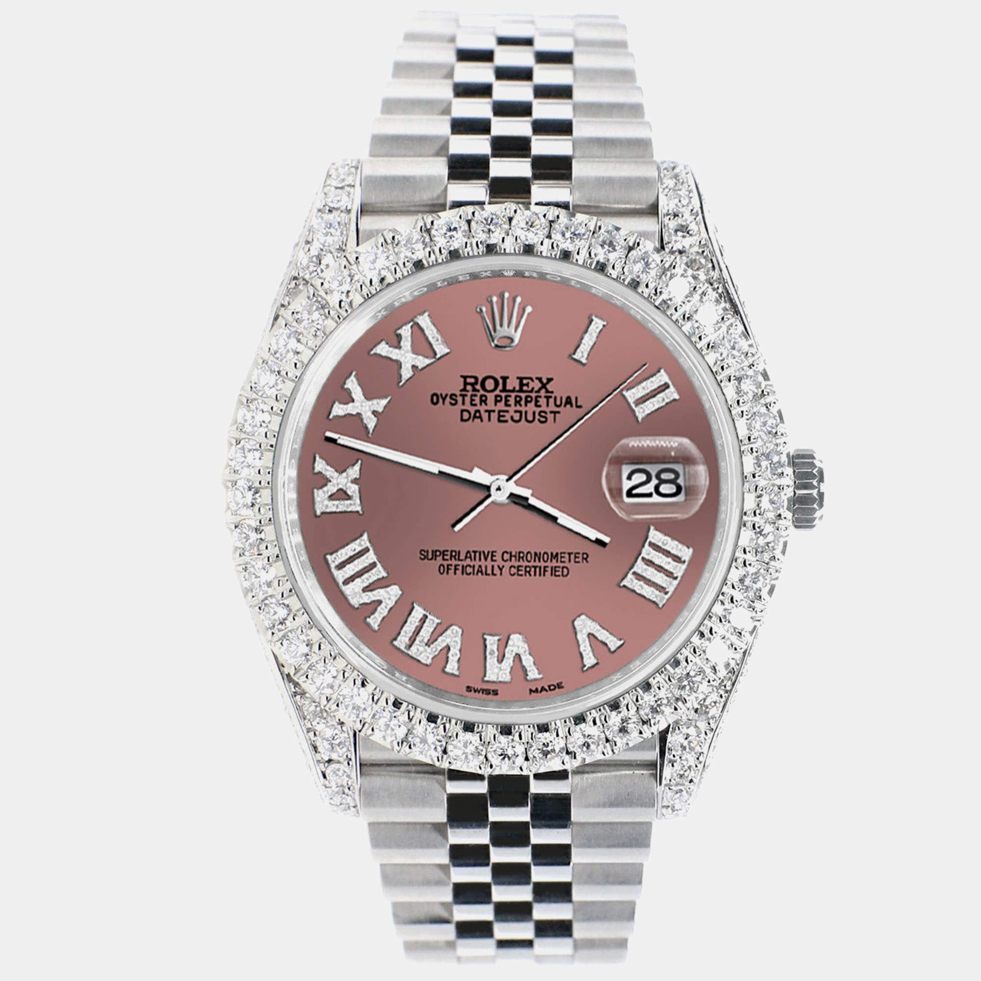Rolex Custom/Salmon 5.9CT Diamond Stainless Steel Datejust 126300 Automatic Men's Wristwatch 41 mm