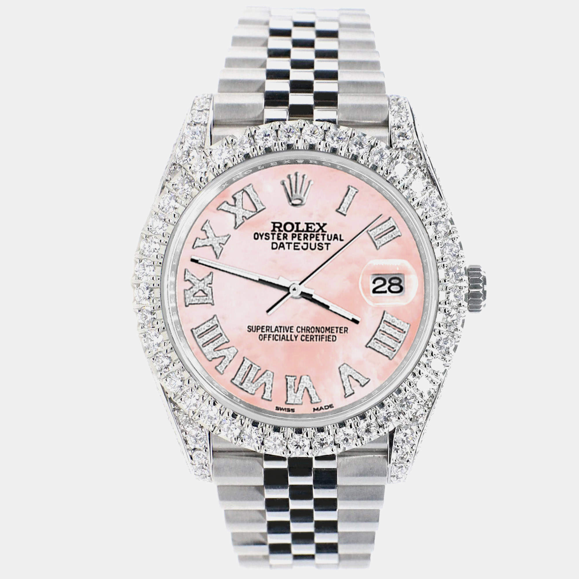 Rolex Custom Royal Pink MOP 5.9CT Diamond Stainless Steel Datejust 126300 Automatic Men's Wristwatch 41 mm