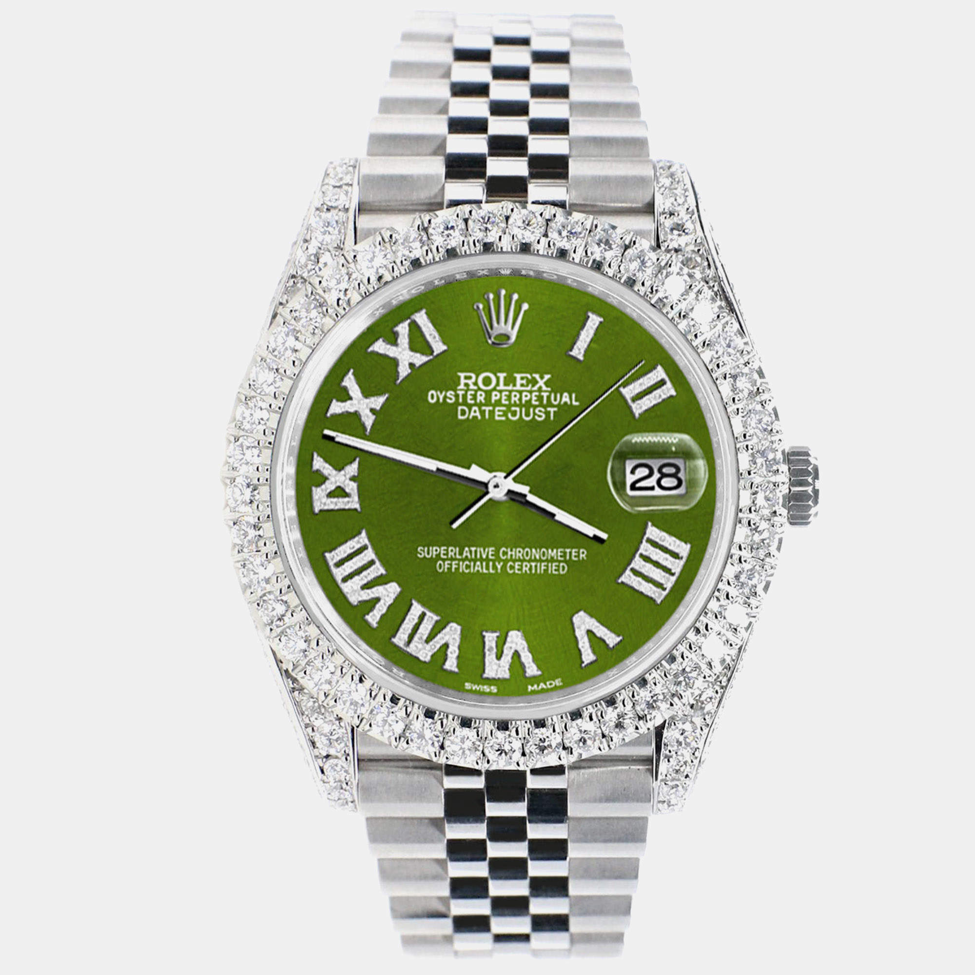 Rolex Custom Royal Green  5.9CT Diamond Stainless Steel Datejust 126300 Automatic Men's Wristwatch 41 mm
