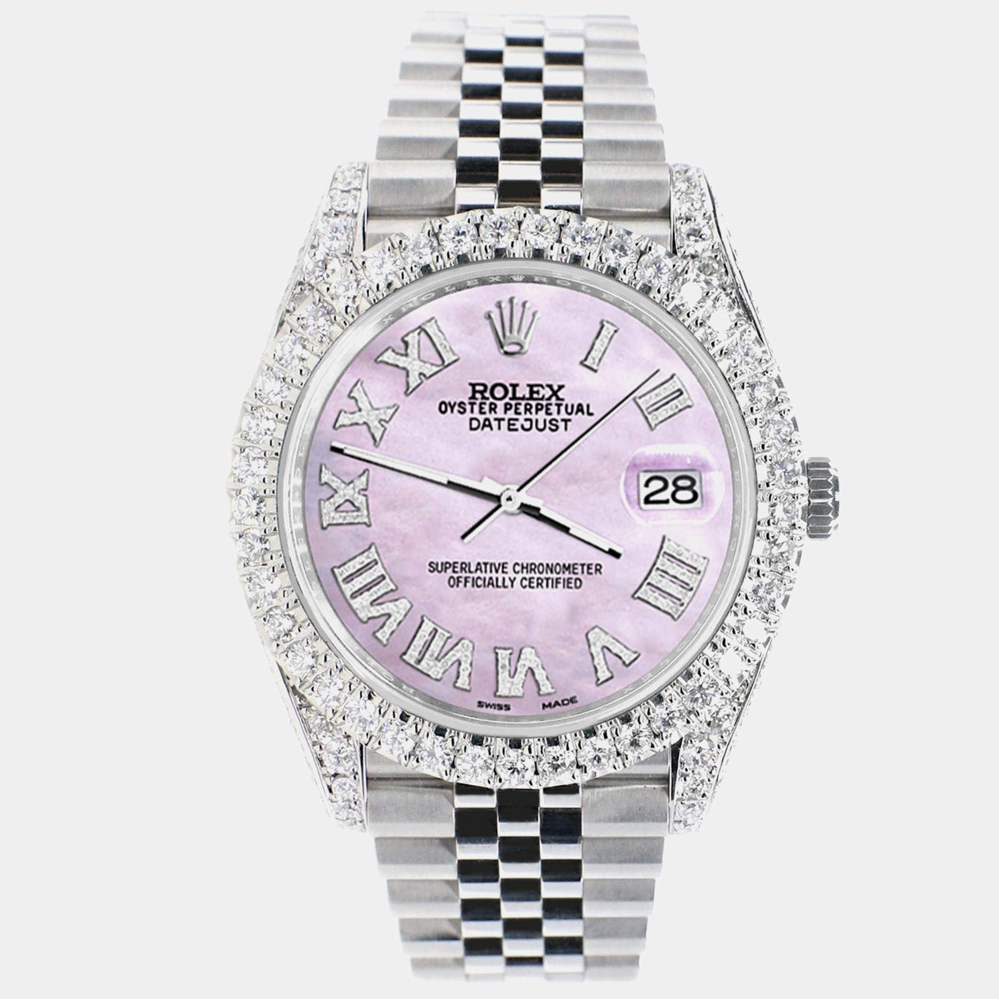 Rolex Custom Pink 5.9CT Diamond Stainless Steel Datejust 126300 Automatic Men's Wristwatch 41 mm