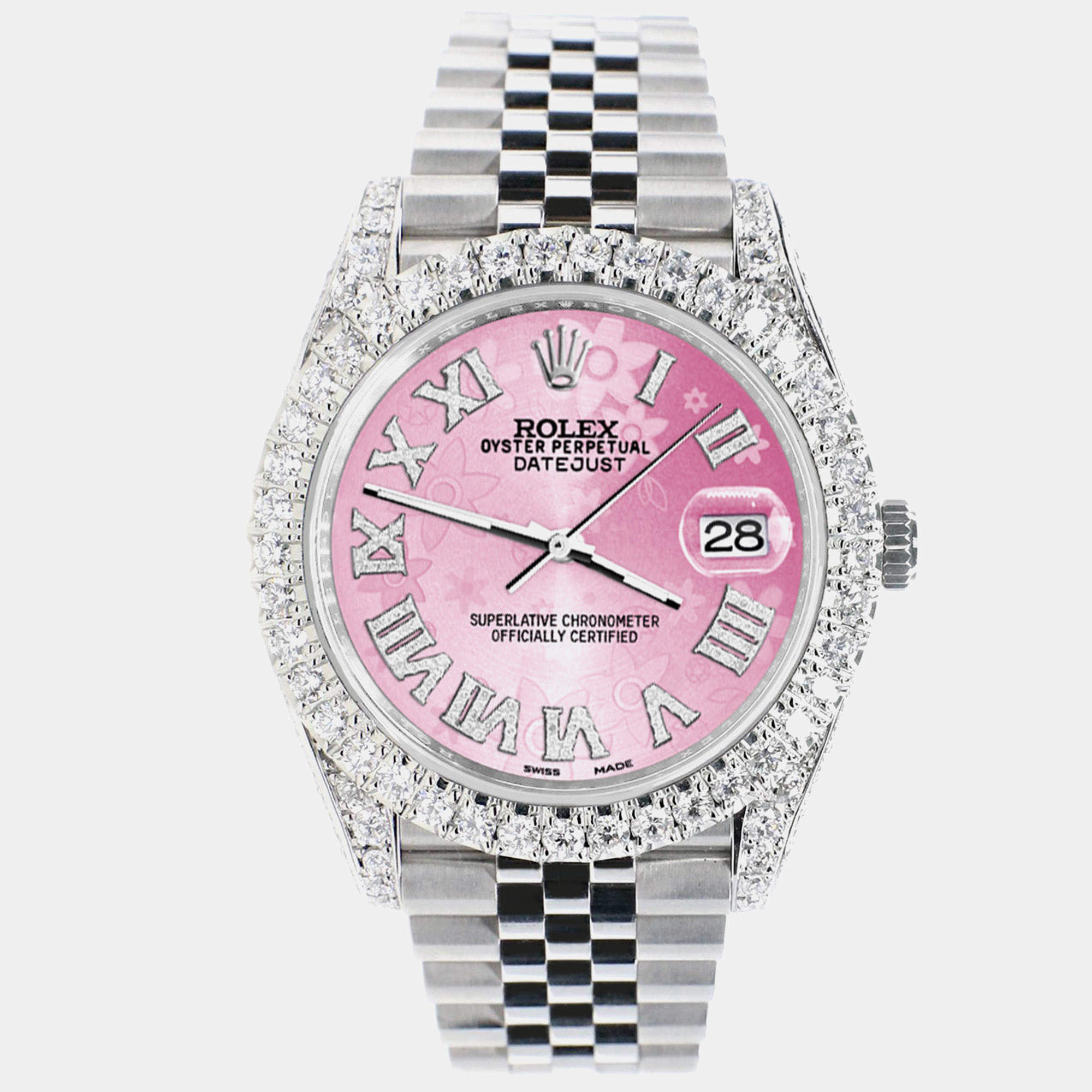 Rolex Custom Pink 5.9CT Diamond Stainless Steel Datejust 126300 Automatic Men's Wristwatch 41 mm