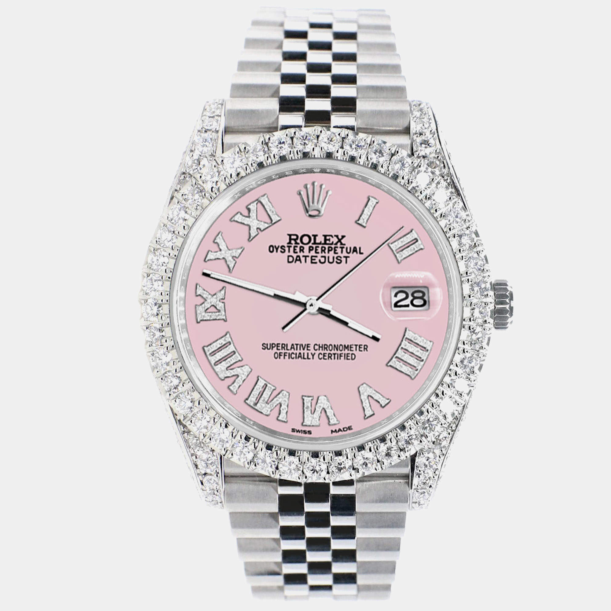 Rolex Custom Orchid Pink 5.9CT Diamond Stainless Steel Datejust 126300 Automatic Men's Wristwatch 41 mm