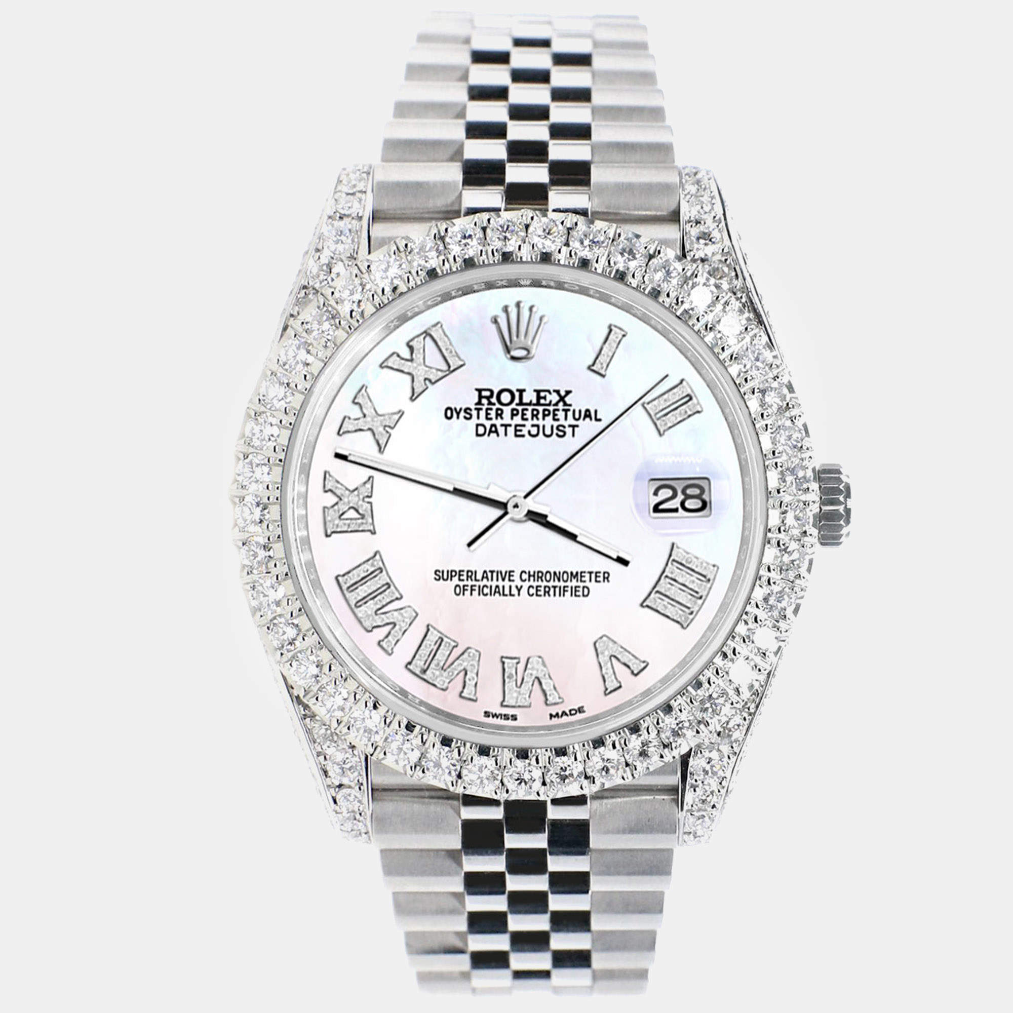 Rolex Custom White 5.9CT Diamond Stainless Steel Datejust 126300 Automatic Men's Wristwatch 41 mm