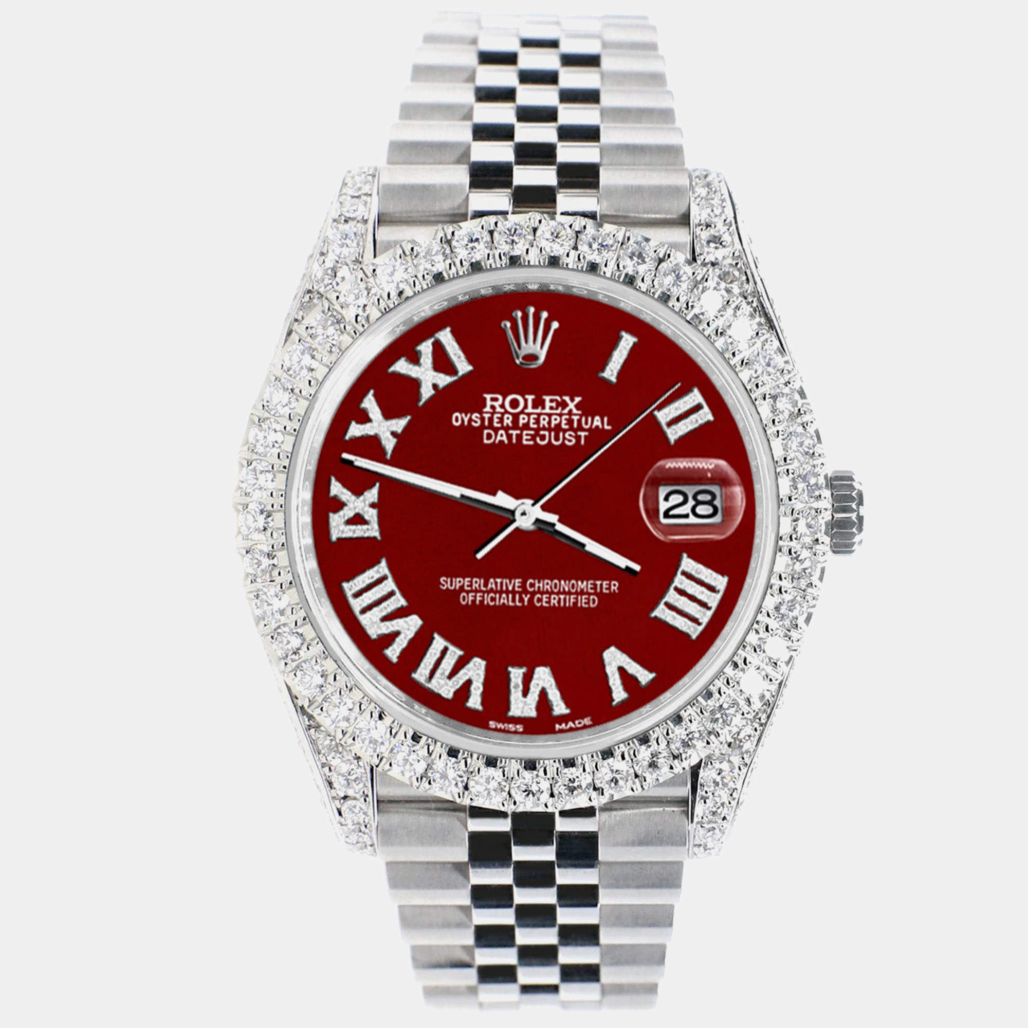 Rolex Custom Imperial Red 5.9CT Diamond Stainless Steel Datejust 126300 Automatic Men's Wristwatch 41 mm