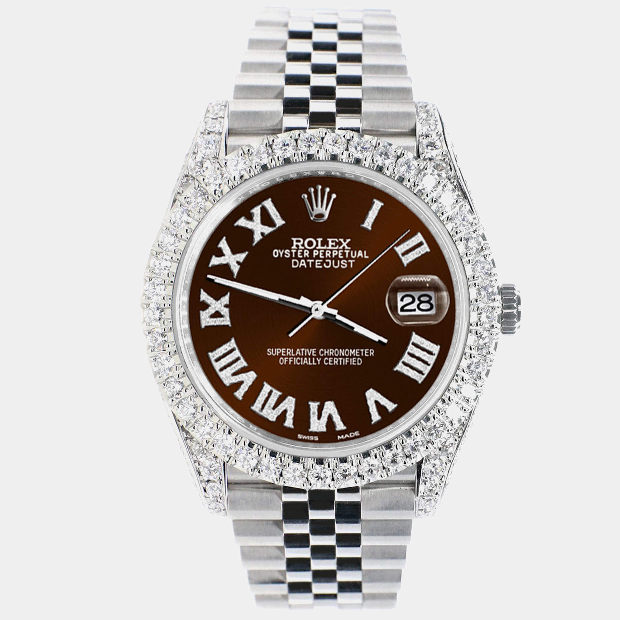 Rolex Custom Chocolate 5.9CT Diamond Stainless Steel Datejust 126300 Automatic Men's Wristwatch 41 mm