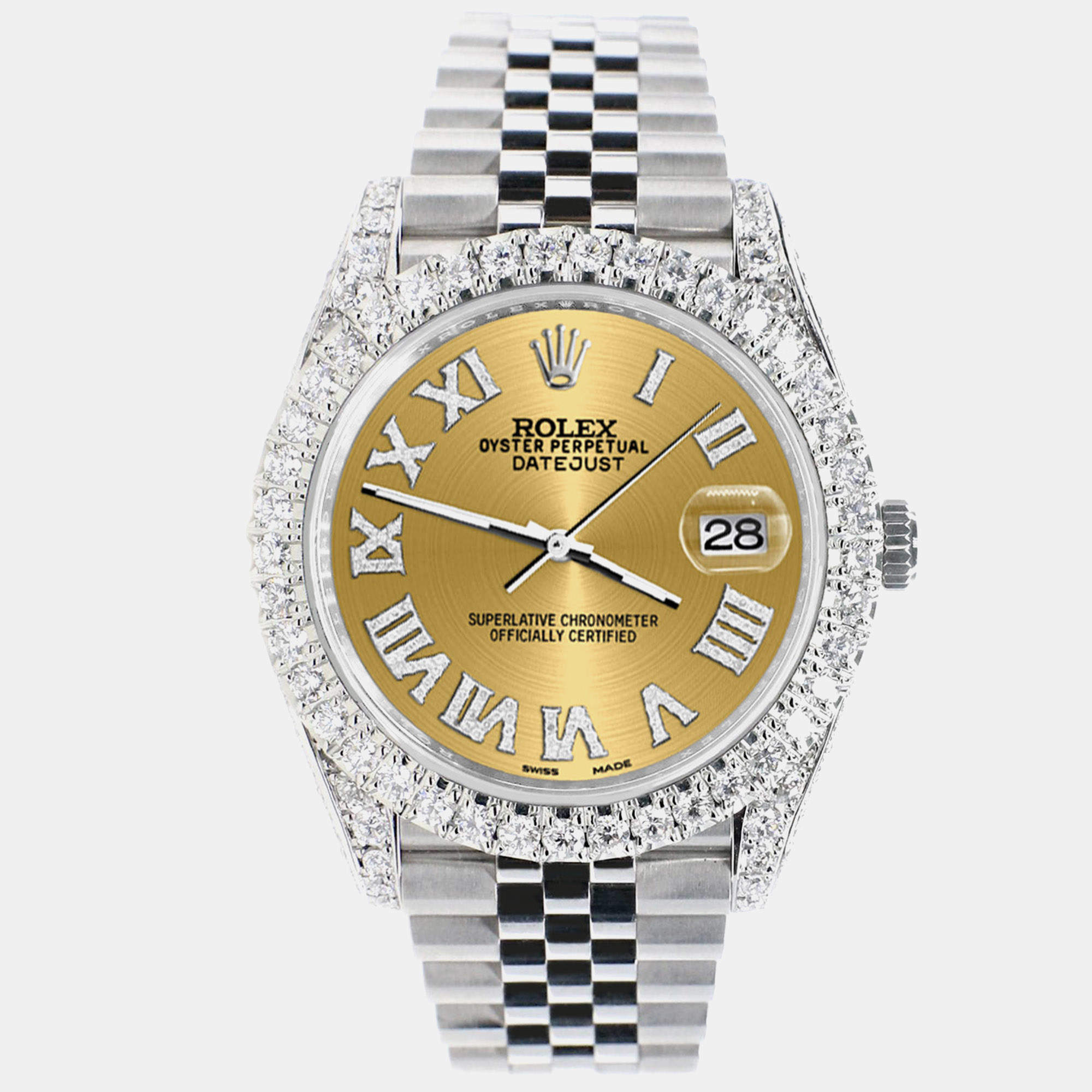 Rolex Custom Champagne 5.9CT Diamond Stainless Steel Datejust 126300 Automatic Men's Wristwatch 41 mm