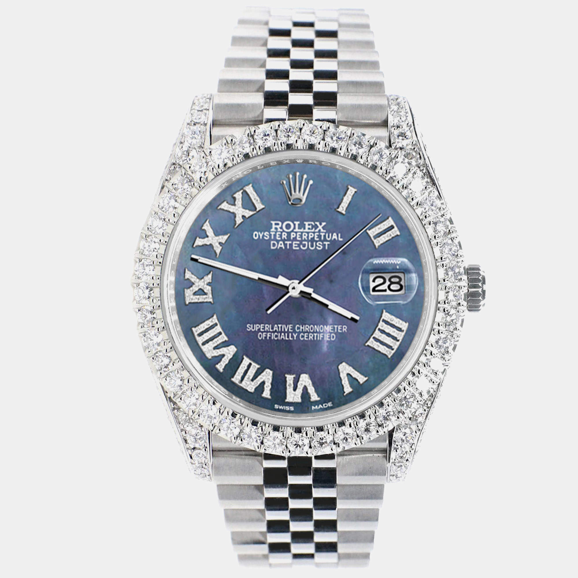 Rolex Custom Black 5.9CT Diamond Stainless Steel Datejust 126300 Automatic Men's Wristwatch 41 mm