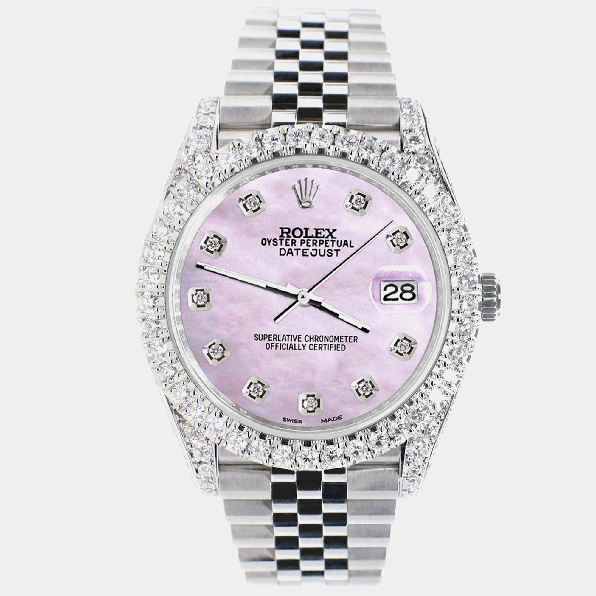 Rolex Custom Pink 5.9CT Diamond Stainless Steel Datejust 126300 Automatic Men's Wristwatch 41 mm