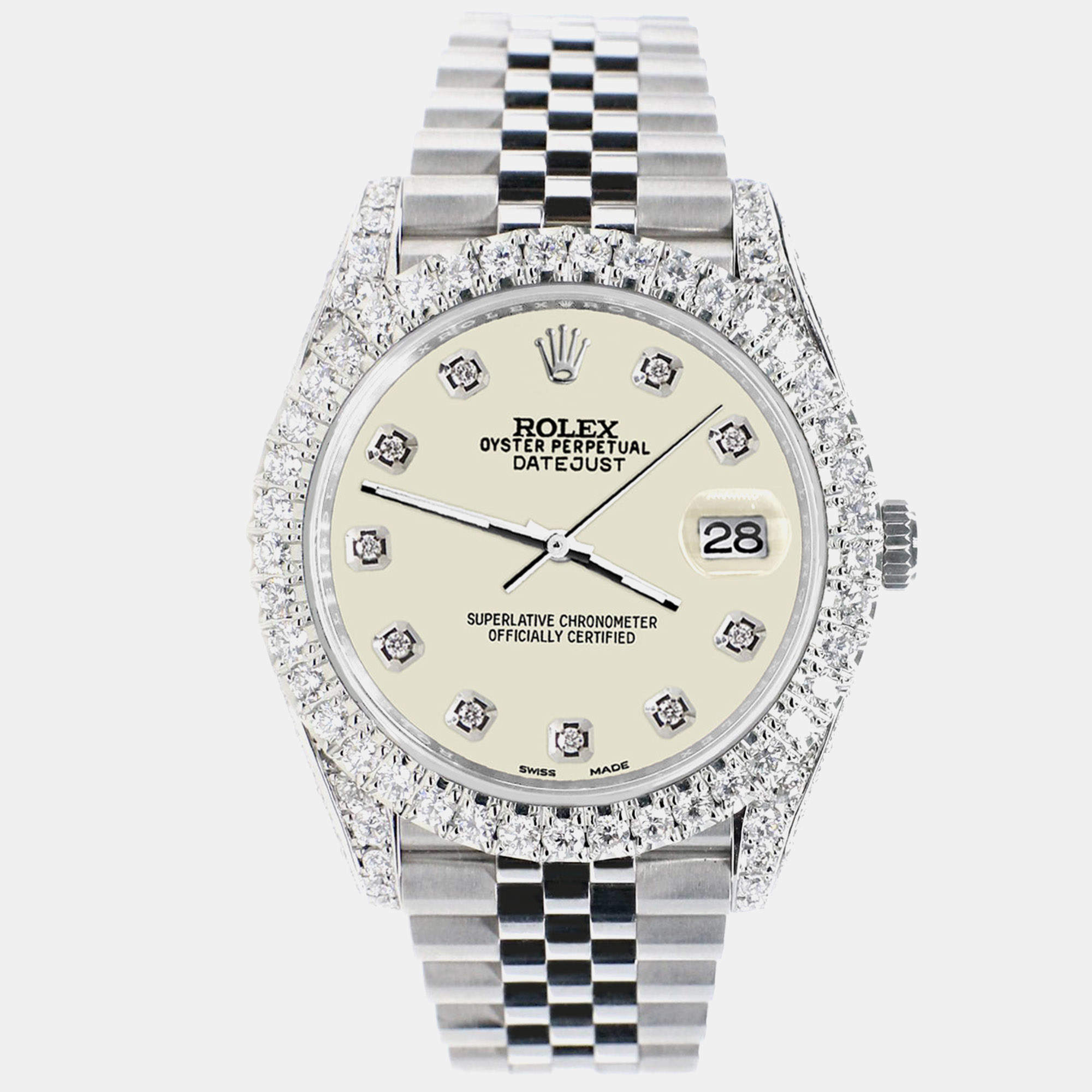 Rolex Custom 5.9CT Diamond Stainless Steel Datejust 126300 Automatic Men's Wristwatch 41 mm