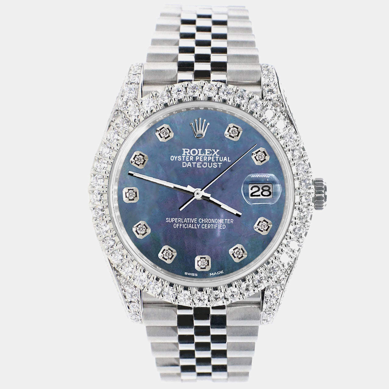 Rolex Custom Black 5.9CT Diamond Stainless Steel Datejust 126300 Automatic Men's Wristwatch 41 mm