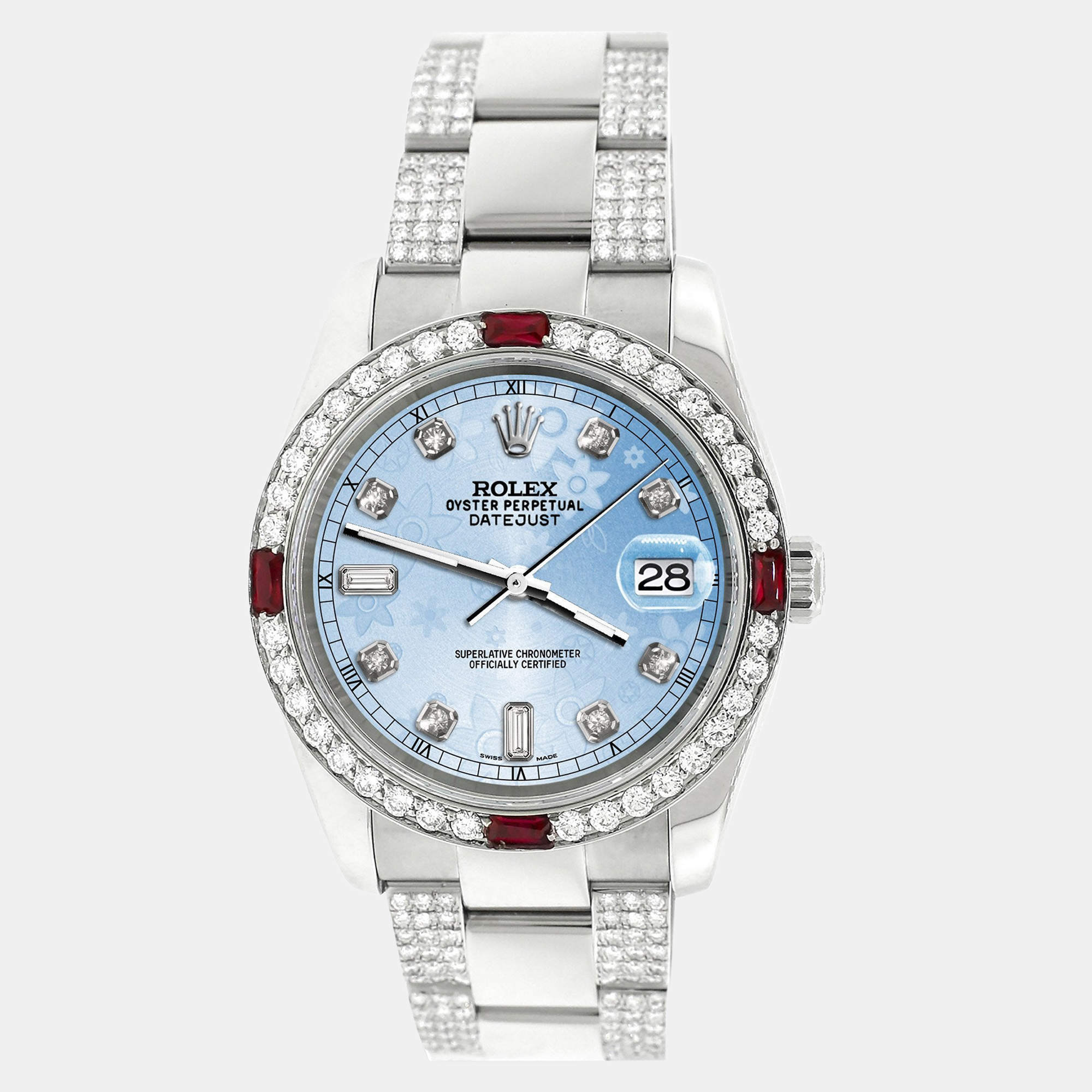 Rolex Custom Blue 4.5CT Diamond Stainless Steel Datejust 116200 Automatic Men's Wristwatch 36 mm