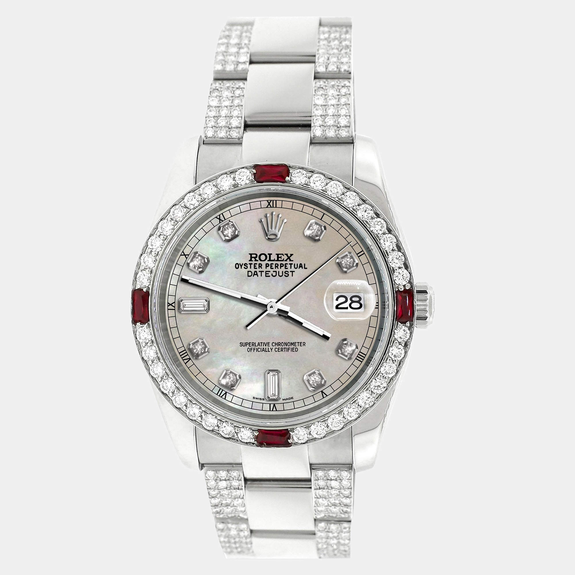 Rolex Custom Champagne MOP 4.5CT Diamond Stainless Steel Datejust 116200 Automatic Men's Wristwatch 36 mm