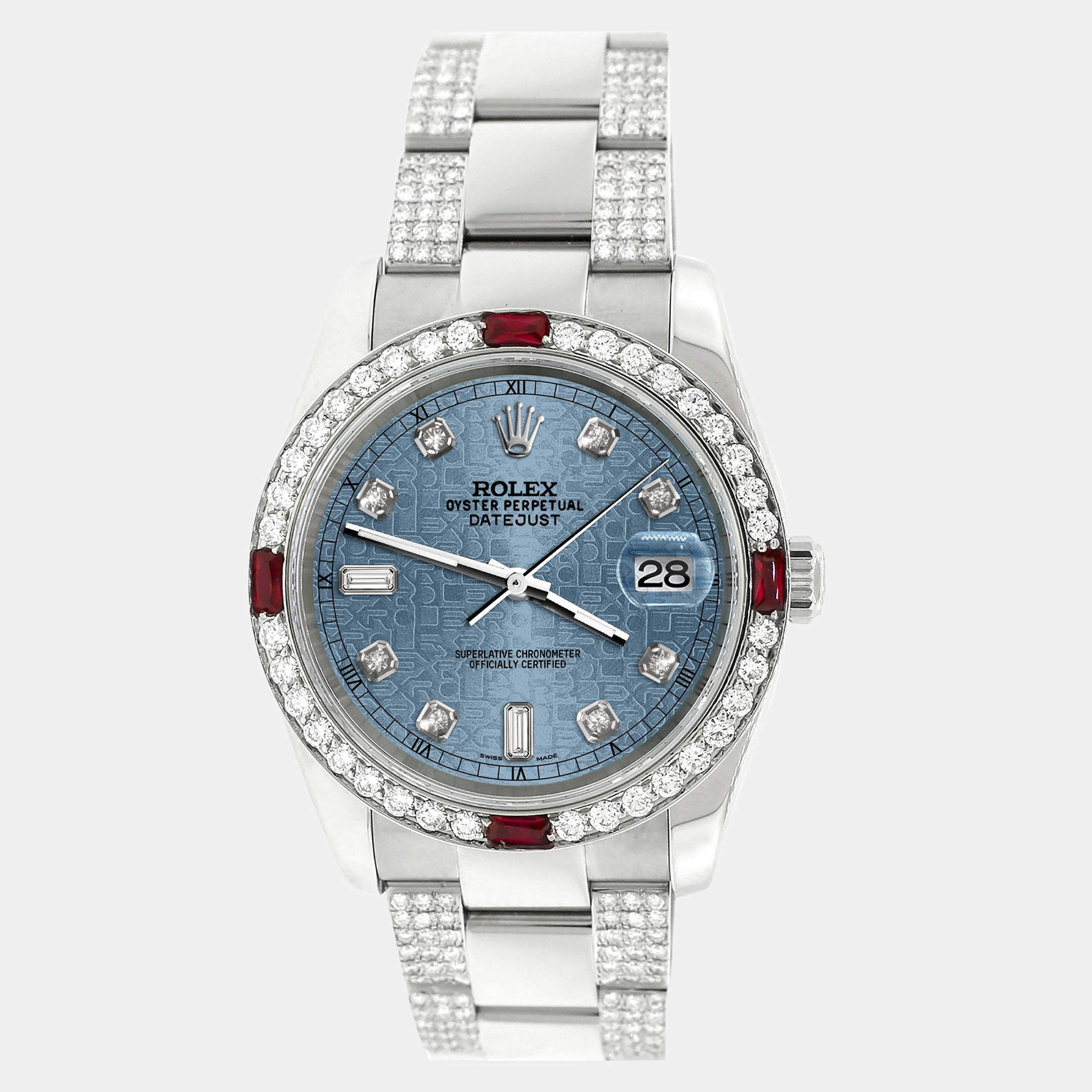 Rolex Custom Ice Blue 4.5CT Diamond Stainless Steel Datejust 116200 Automatic Men's Wristwatch 36 mm