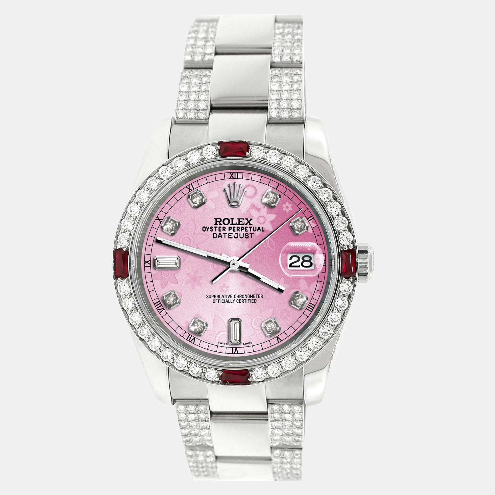 Rolex Custom Pink 4.5CT Diamond Stainless Steel Datejust 116200 Automatic Men's Wristwatch 36 mm