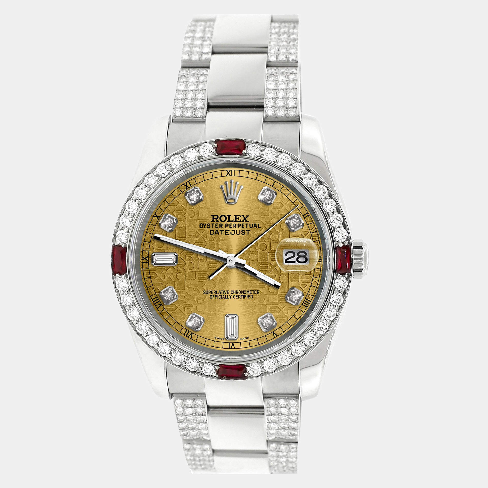 Rolex Custom Champagne 4.5CT Diamond Stainless Steel Datejust 116200 Automatic Men's Wristwatch 36 mm
