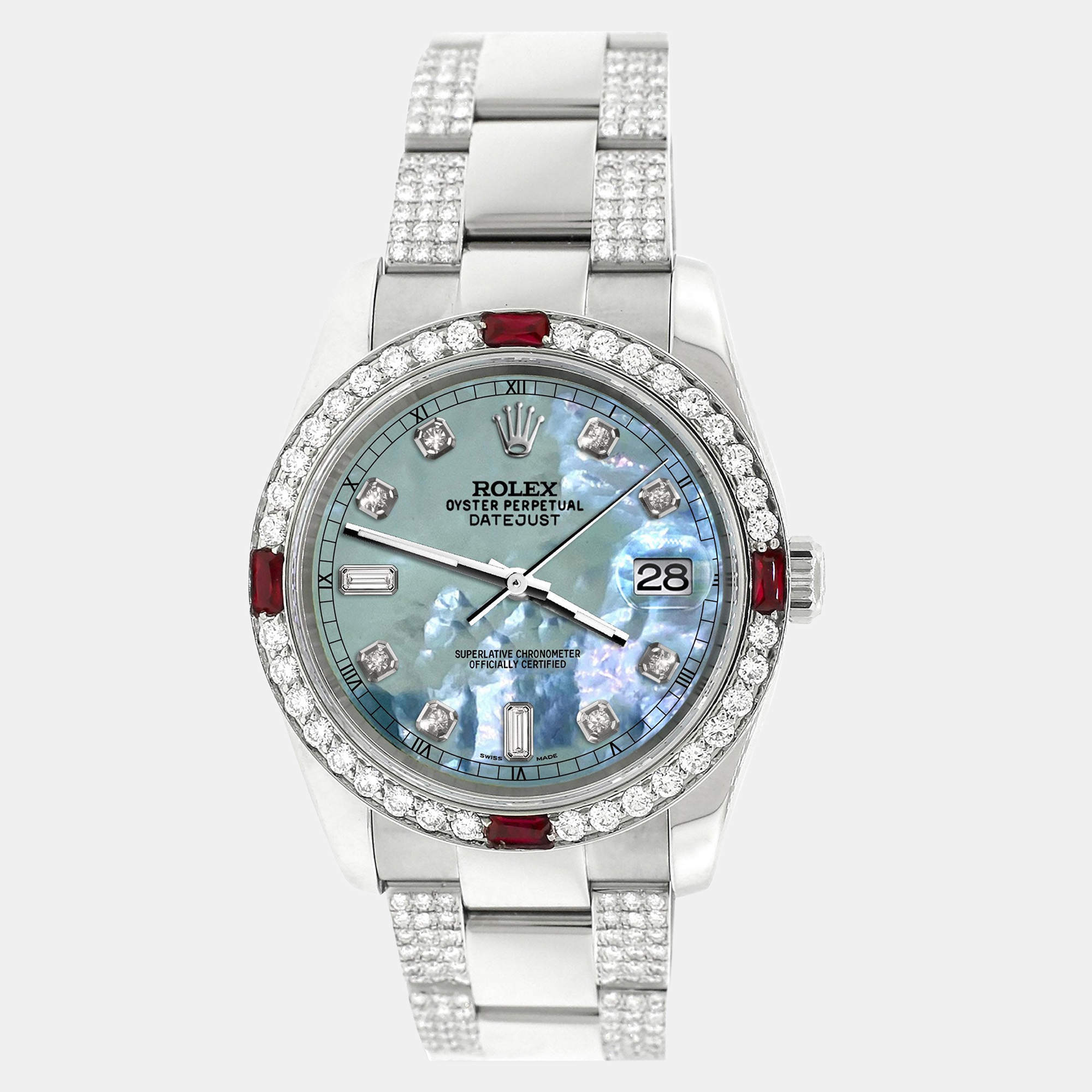 Rolex Custom Tahitian Blue 4.5CT Diamond Stainless Steel Datejust 116200 Automatic Men's Wristwatch 36 mm
