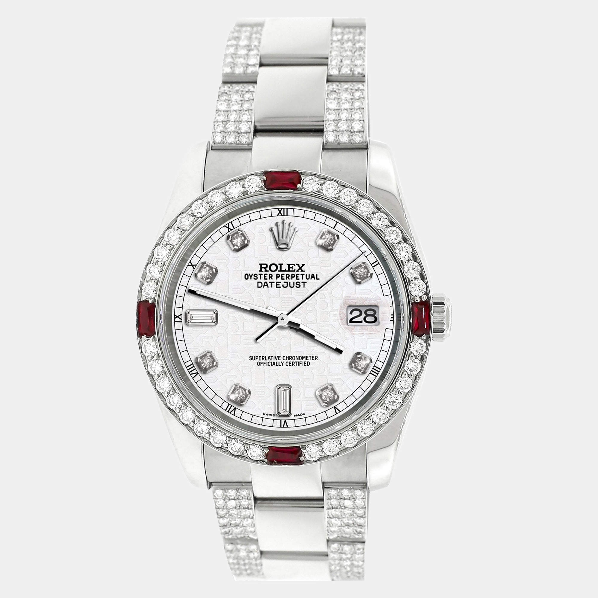 Rolex Custom White 4.5CT Diamond Stainless Steel Datejust 116200 Automatic Men's Wristwatch 36 mm