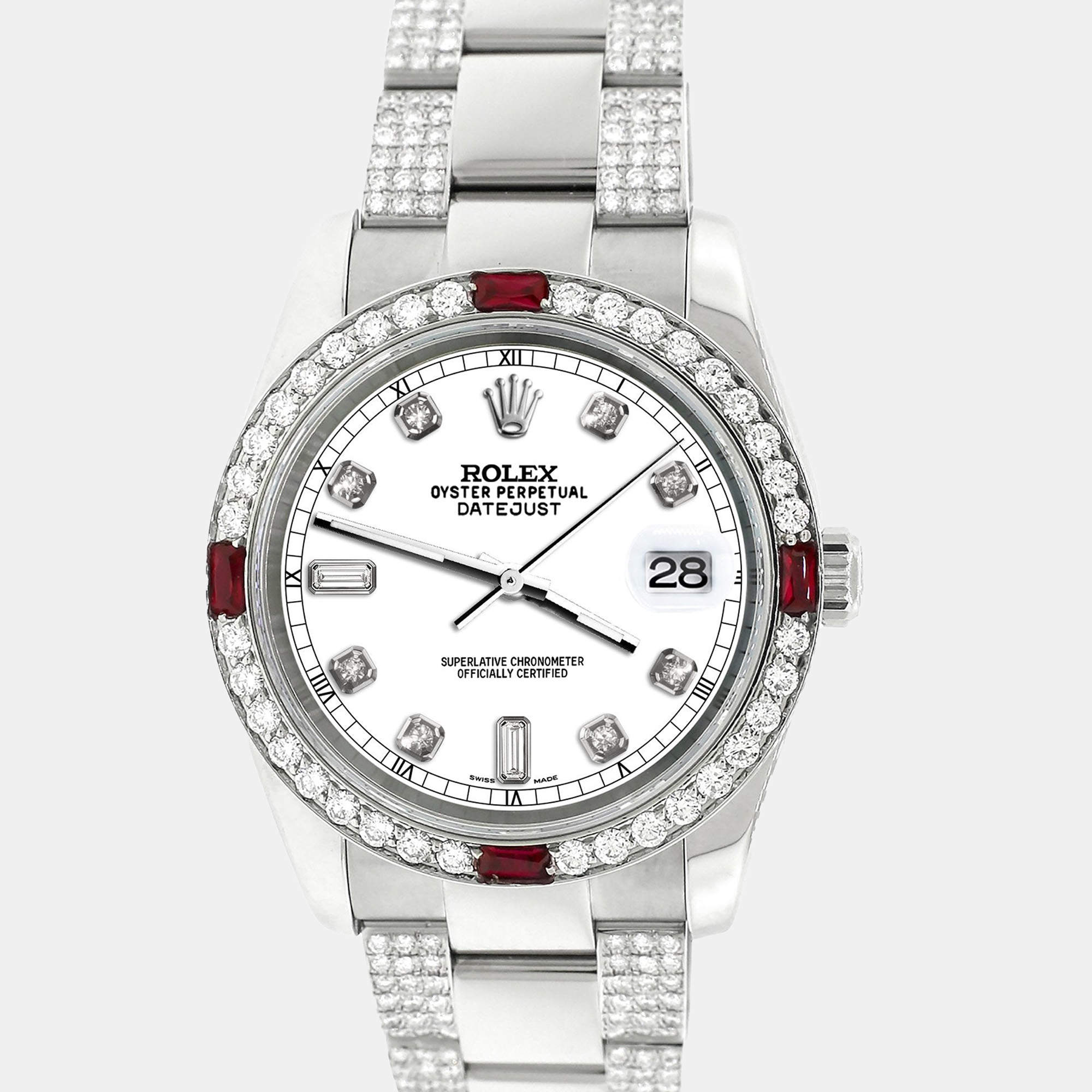 Rolex Custom White  4.5CT Diamond Stainless Steel Datejust 116200 Automatic Men's Wristwatch 36 mm