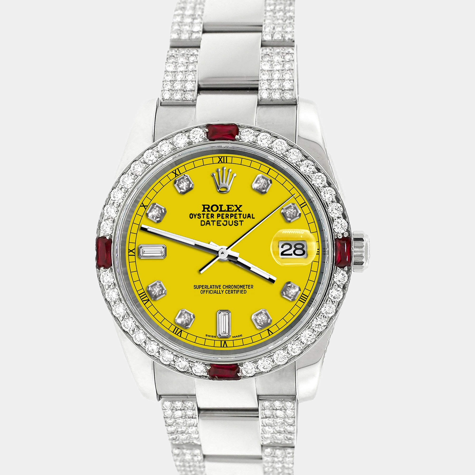 Rolex Custom Yellow 4.5CT Diamond Stainless Steel Datejust 116200 Automatic Men's Wristwatch 36 mm