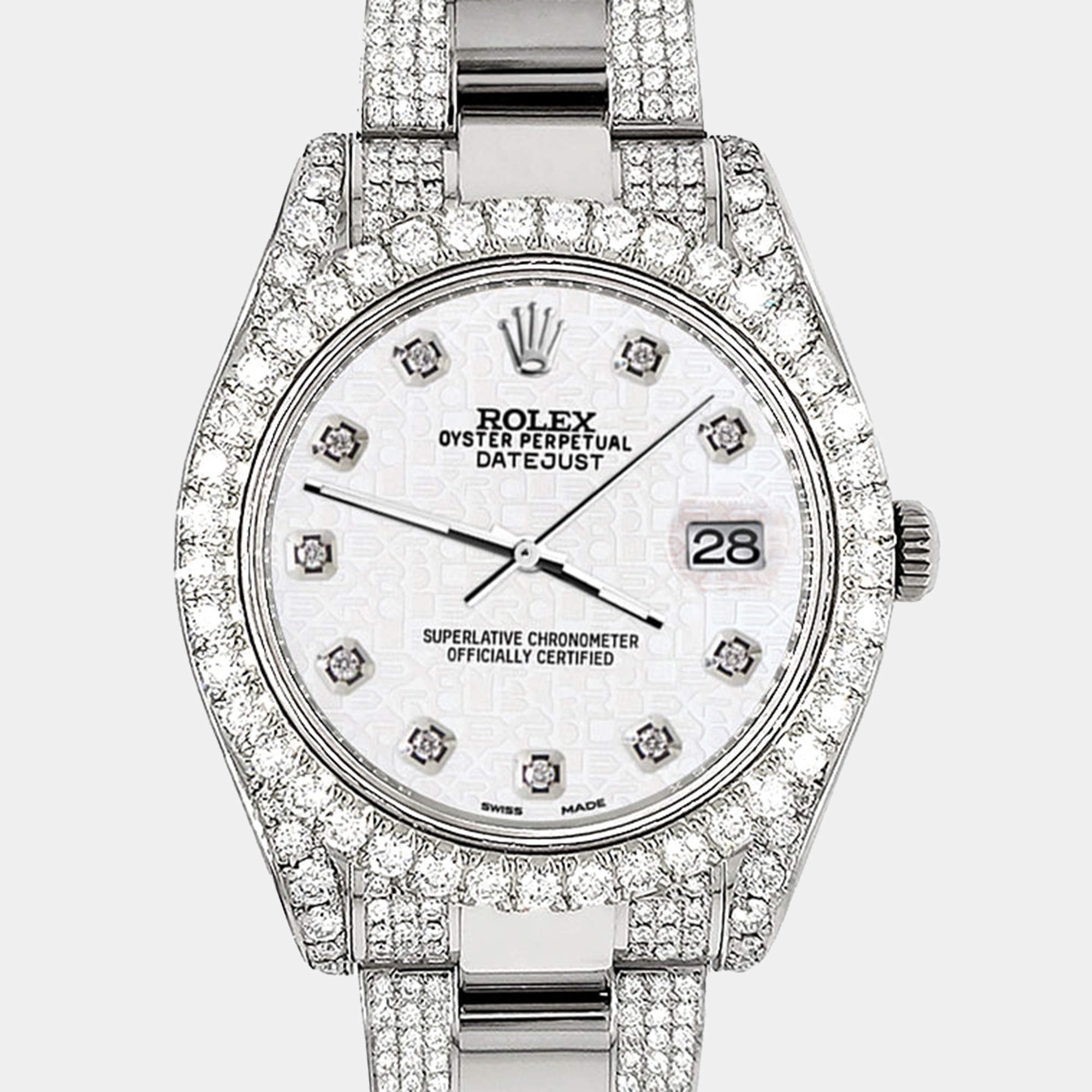 Rolex Custom White 10.3ct Diamond Stainless Steel Datejust II 116300 Automatic Men's Wristwatch 41 mm