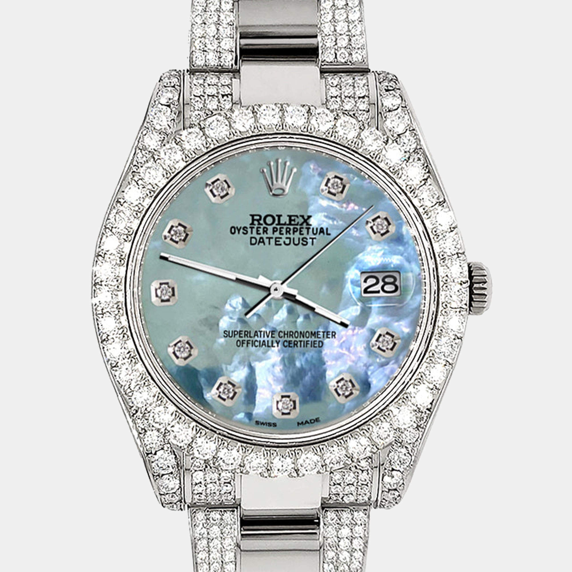 Rolex Custom Tahitian Blue 10.3ct Diamond Stainless Steel Datejust II 116300 Automatic Men's Wristwatch 41 mm