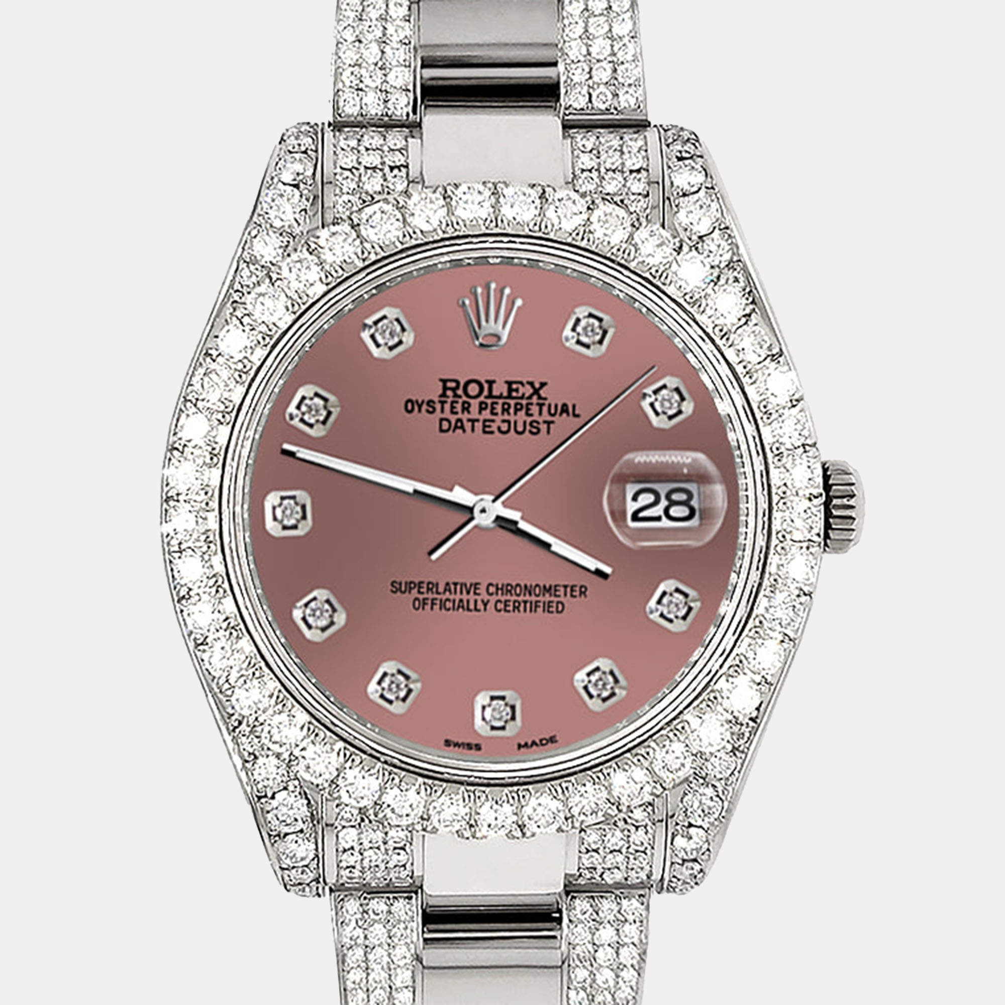 Rolex Custom Salmon 10.3ct Diamond Stainless Steel Datejust II 116300 Automatic Men's Wristwatch 41 mm