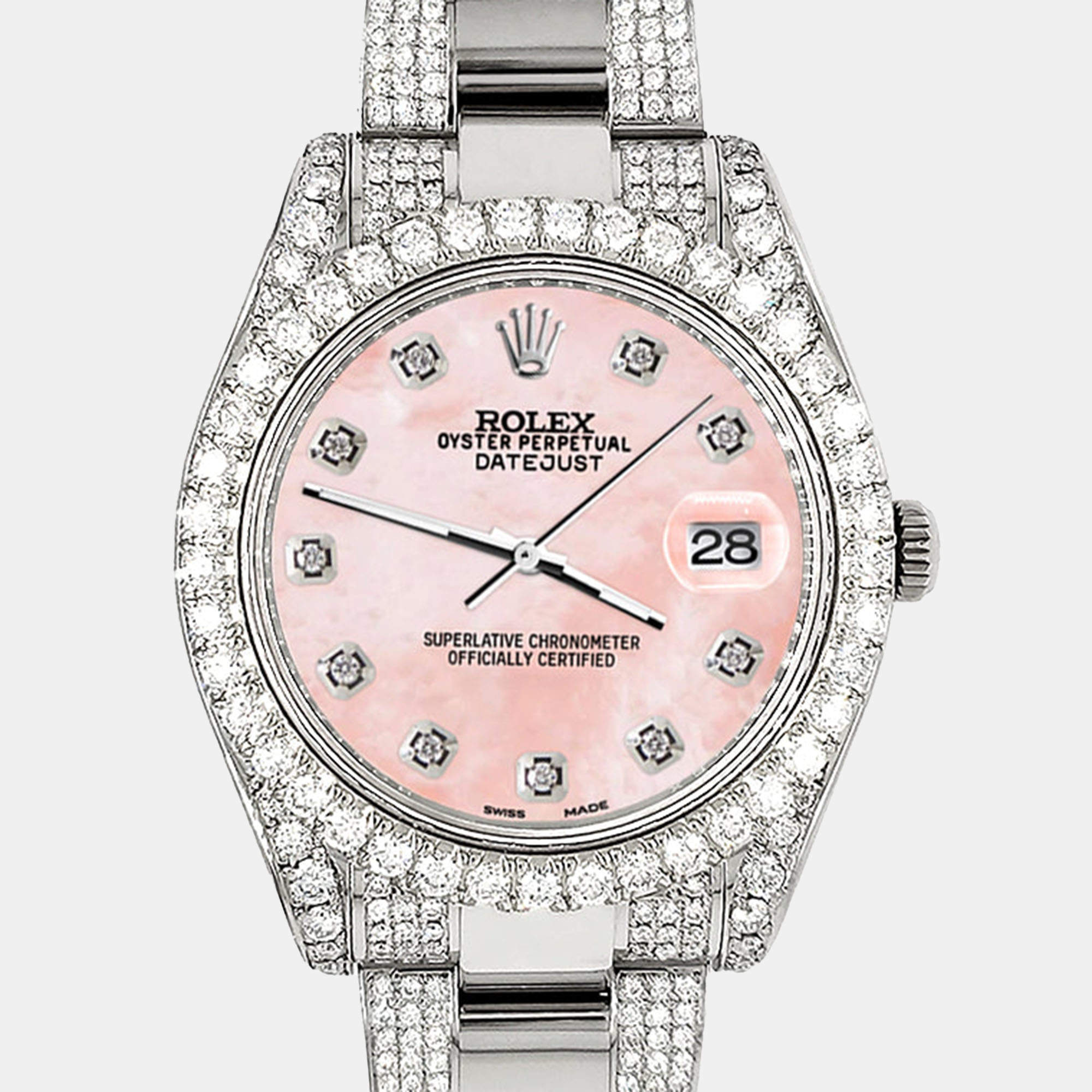 Rolex Custom Royal Pink MOP 10.3ct Diamond Stainless Steel Datejust II 116300 Automatic Men's Wristwatch 41 mm