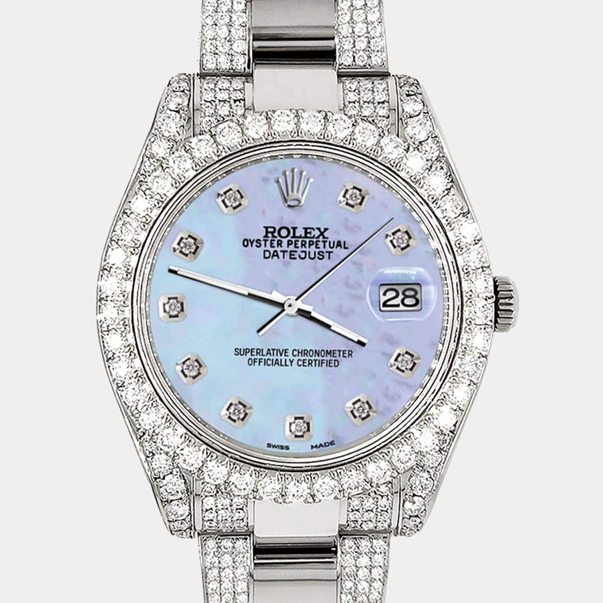 Rolex Custom Purple MOP 10.3ct Diamond Stainless Steel Datejust II 116300 Automatic Men's Wristwatch 41 mm