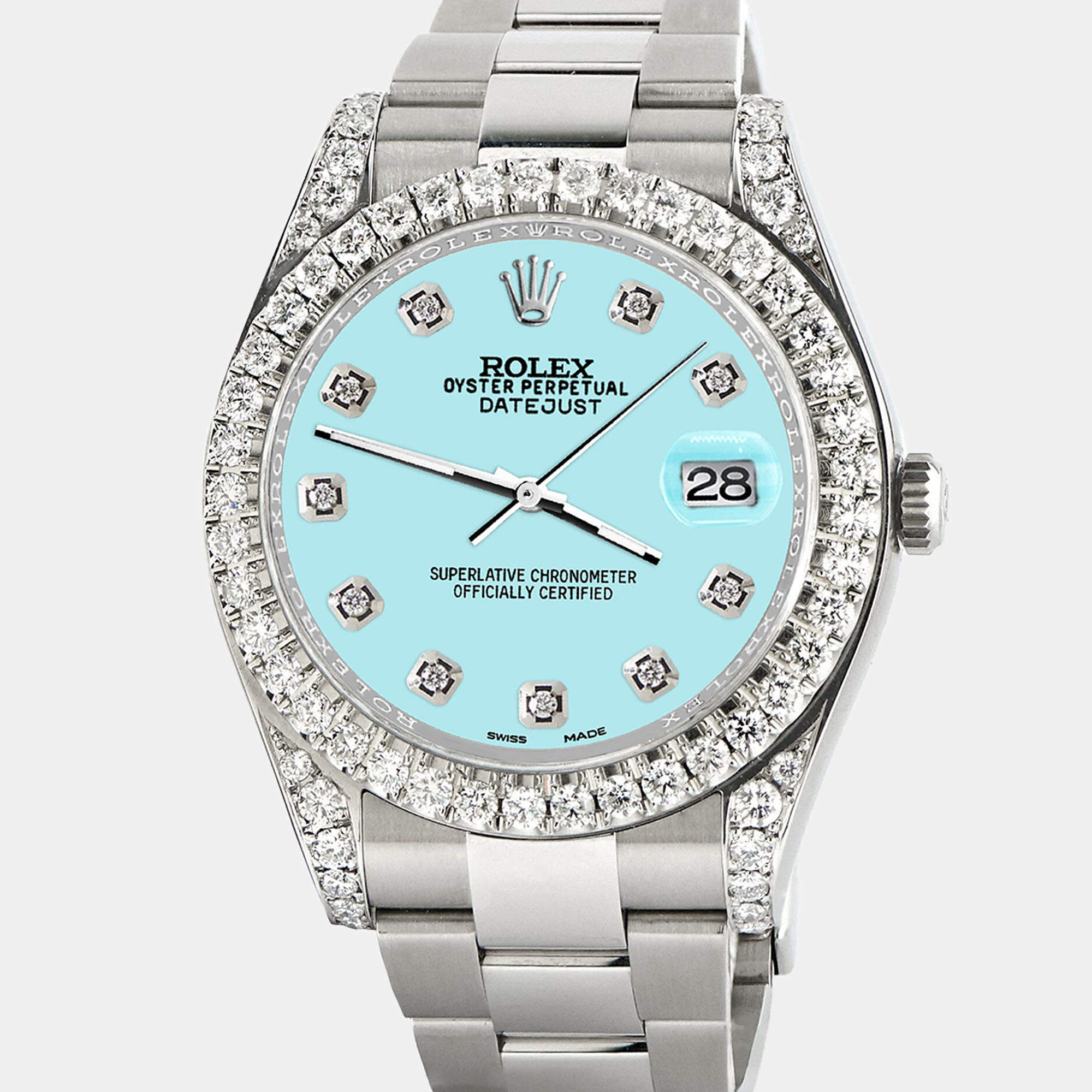 Rolex Custom Aqua Blue 4.5ct Diamond Stainless Steel Datejust II 116300 Automatic Men's Wristwatch 41 mm