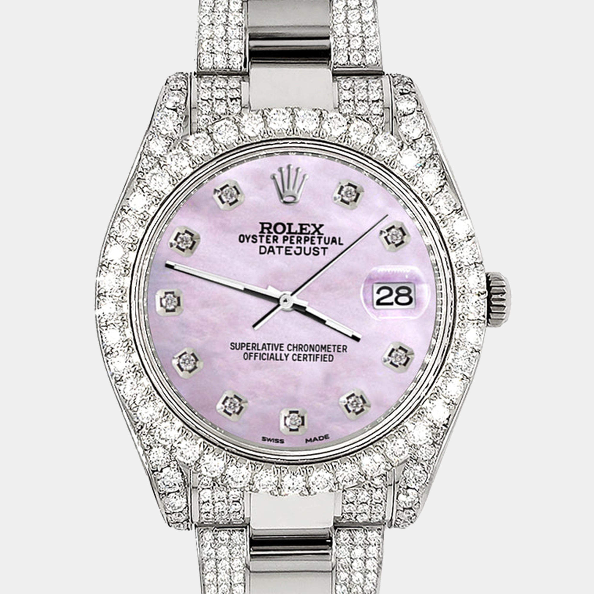 Rolex Custom Pink 4.5ct Diamond Stainless Steel Datejust II 116300 Automatic Men's Wristwatch 41 mm