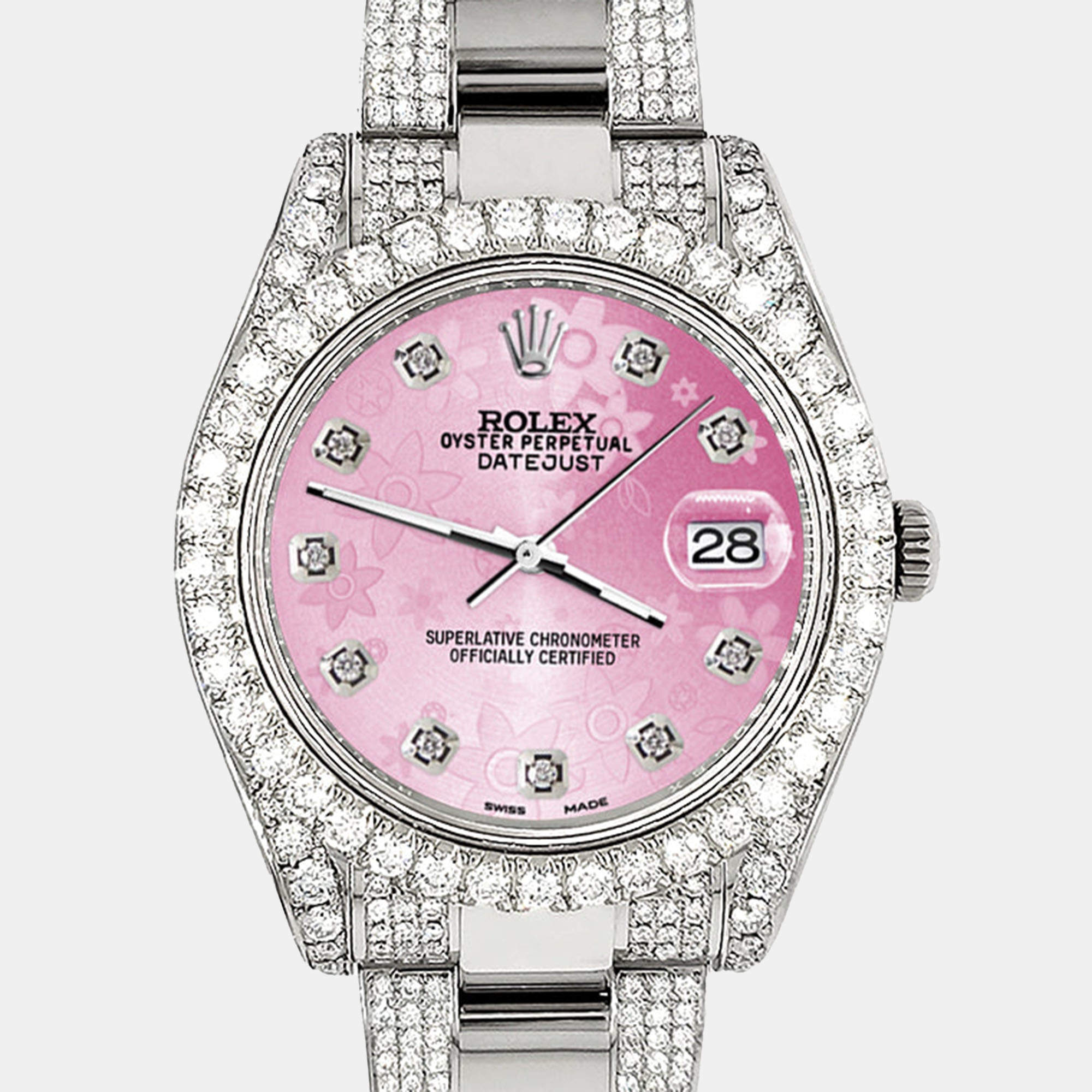 Rolex Custom Pink 4.5ct Diamond Stainless Steel Datejust II 116300 Automatic Men's Wristwatch 41 mm