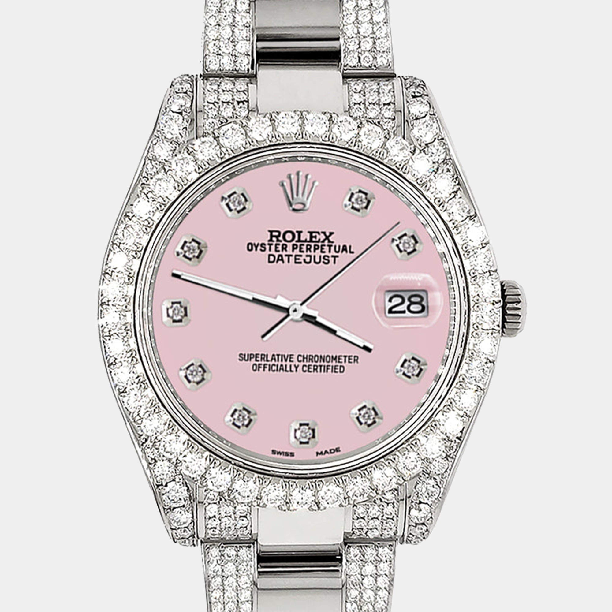 Rolex Custom Orchid Pink 4.5ct Diamond Stainless Steel Datejust II 116300 Automatic Men's Wristwatch 41 mm