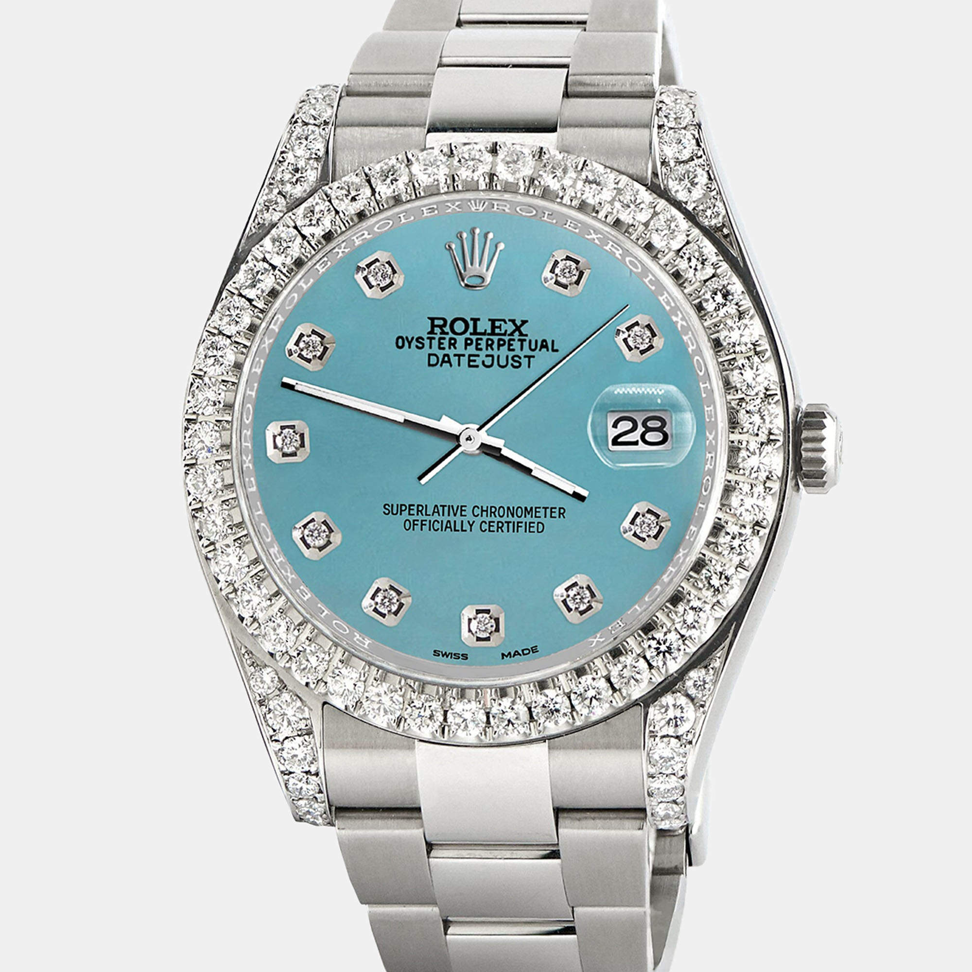 Rolex Custom Turquoise 4.5ct Diamond Stainless Steel Datejust II 116300 Automatic Men's Wristwatch 41 mm