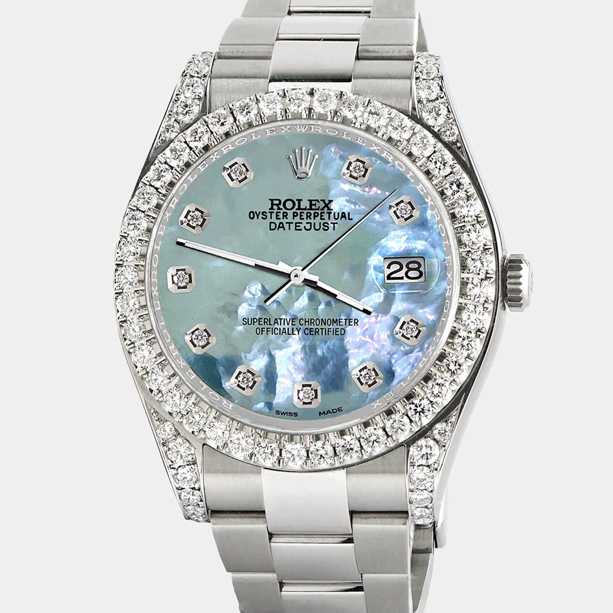 Rolex Custom Tahitian Blue  4.5ct Diamond Stainless Steel Datejust II 116300 Automatic Men's Wristwatch 41 mm