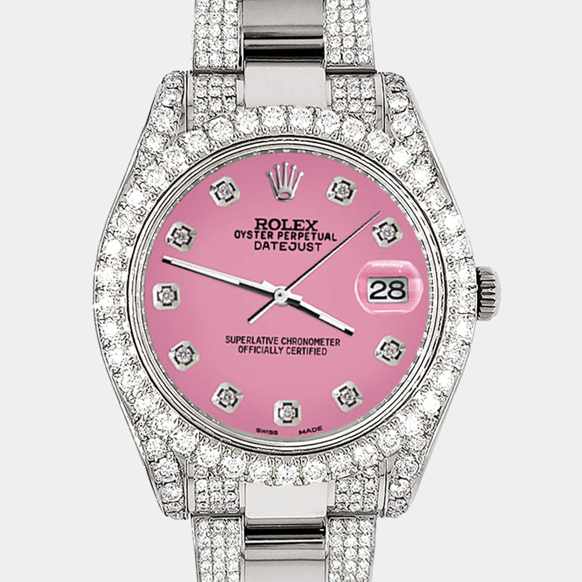 Rolex Custom Pink 4.5ct Diamond Stainless Steel Datejust II 116300 Automatic Men's Wristwatch 41 mm