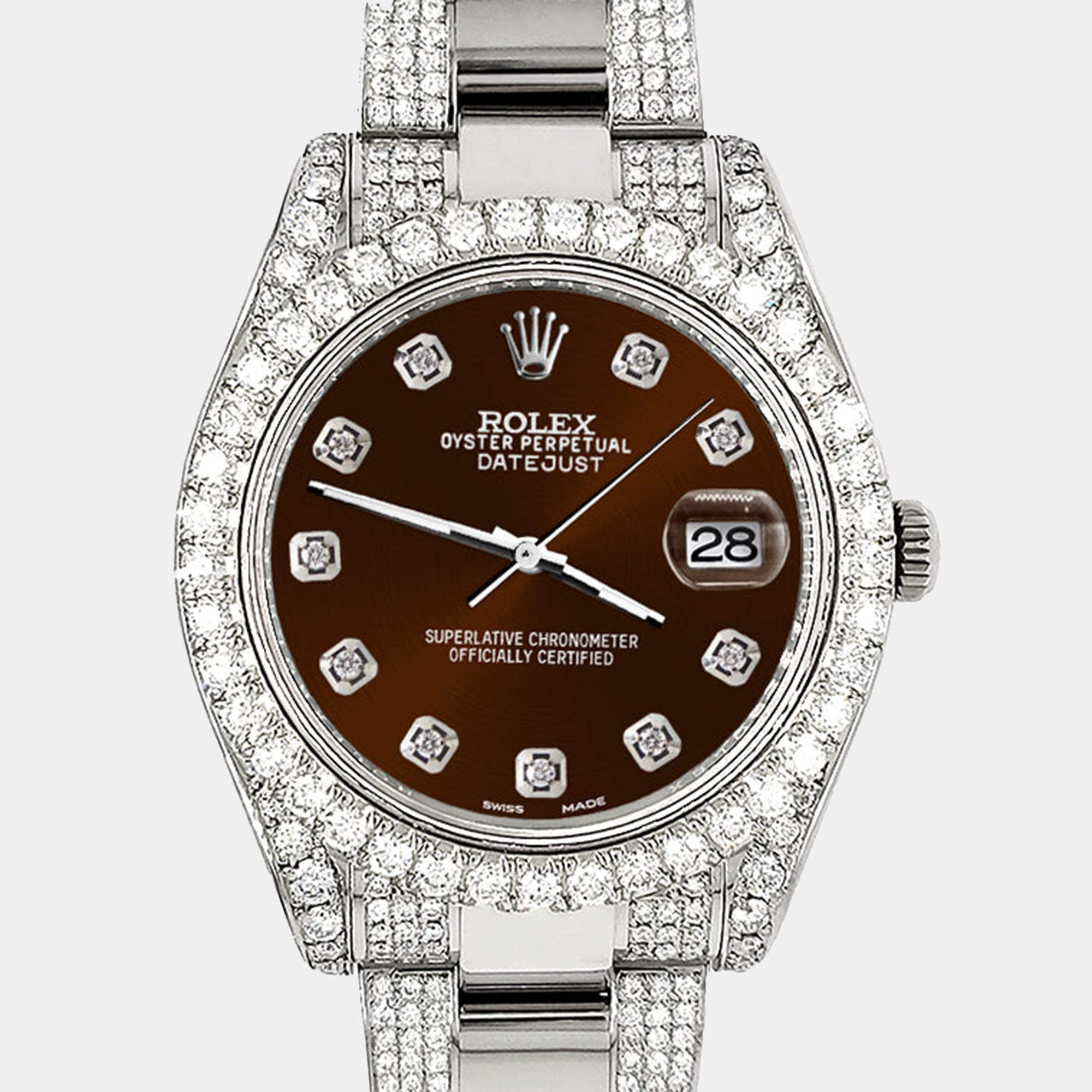 Rolex Custom Chocolate 4.5ct Diamond Stainless Steel Datejust II 116300 Automatic Men's Wristwatch 41 mm