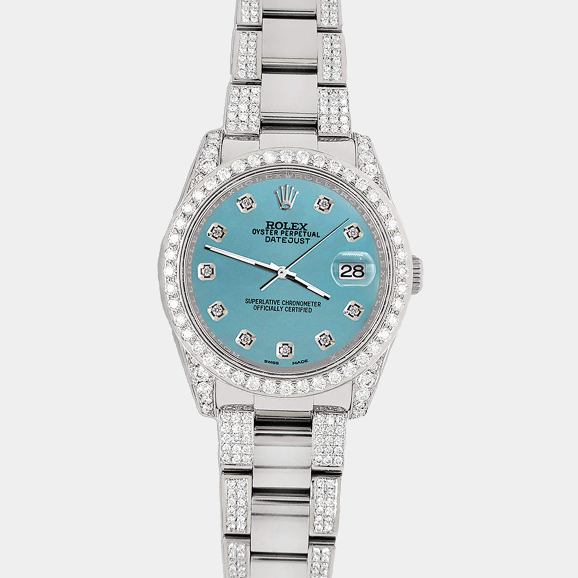 Rolex Custom Turquoise 5.9CT Diamond Stainless Steel Datejust 116200 Automatic Men's Wristwatch 36 mm