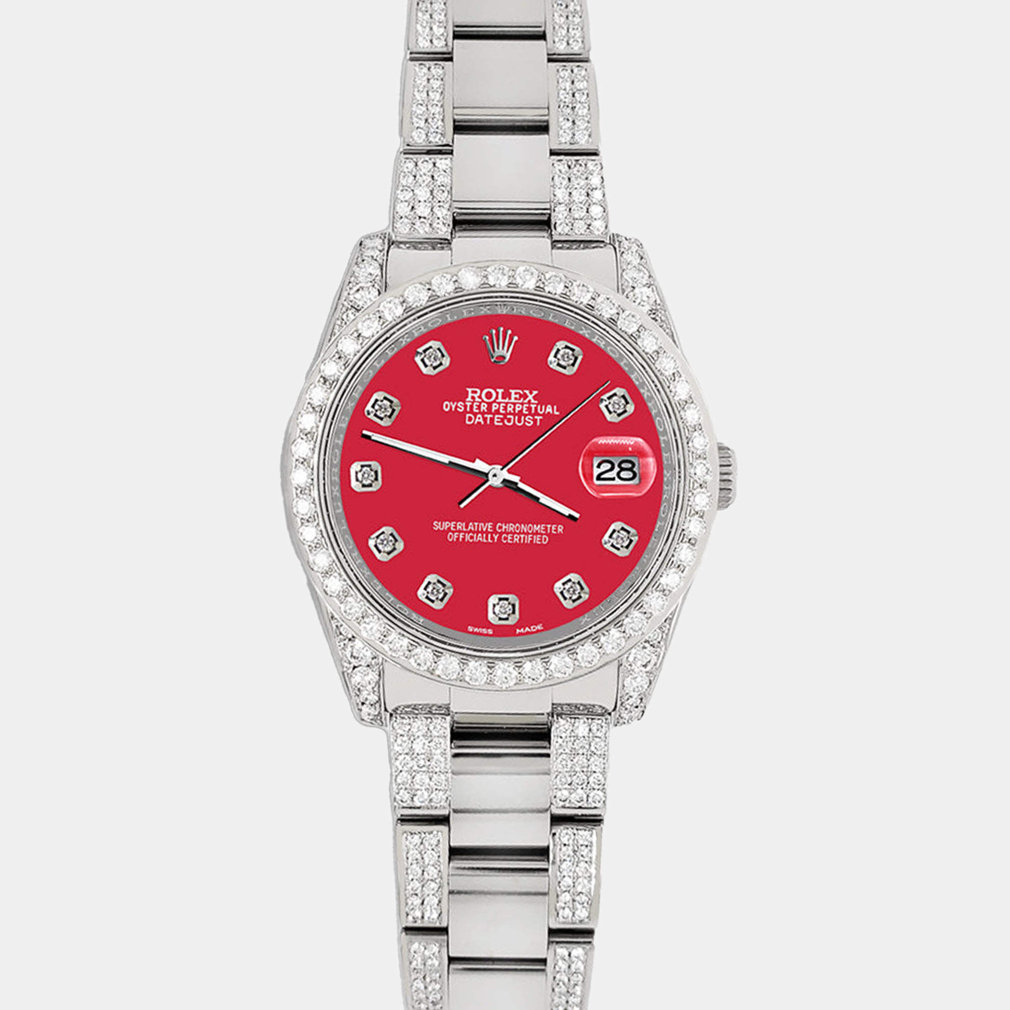 Rolex Custom Scarlet Red 5.9CT Diamond Stainless Steel Datejust 116200 Automatic Men's Wristwatch 36 mm