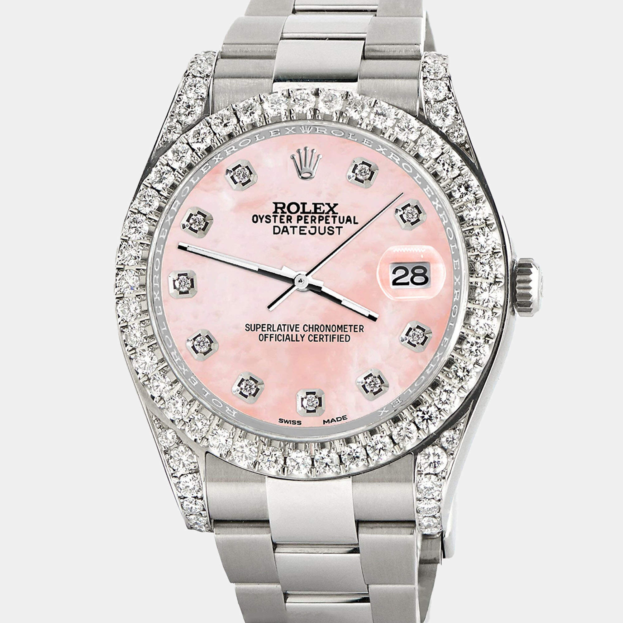 Rolex Custom Royal Pink 4.5ct Diamond Stainless Steel Datejust II 116300 Automatic Men's Wristwatch 41 mm