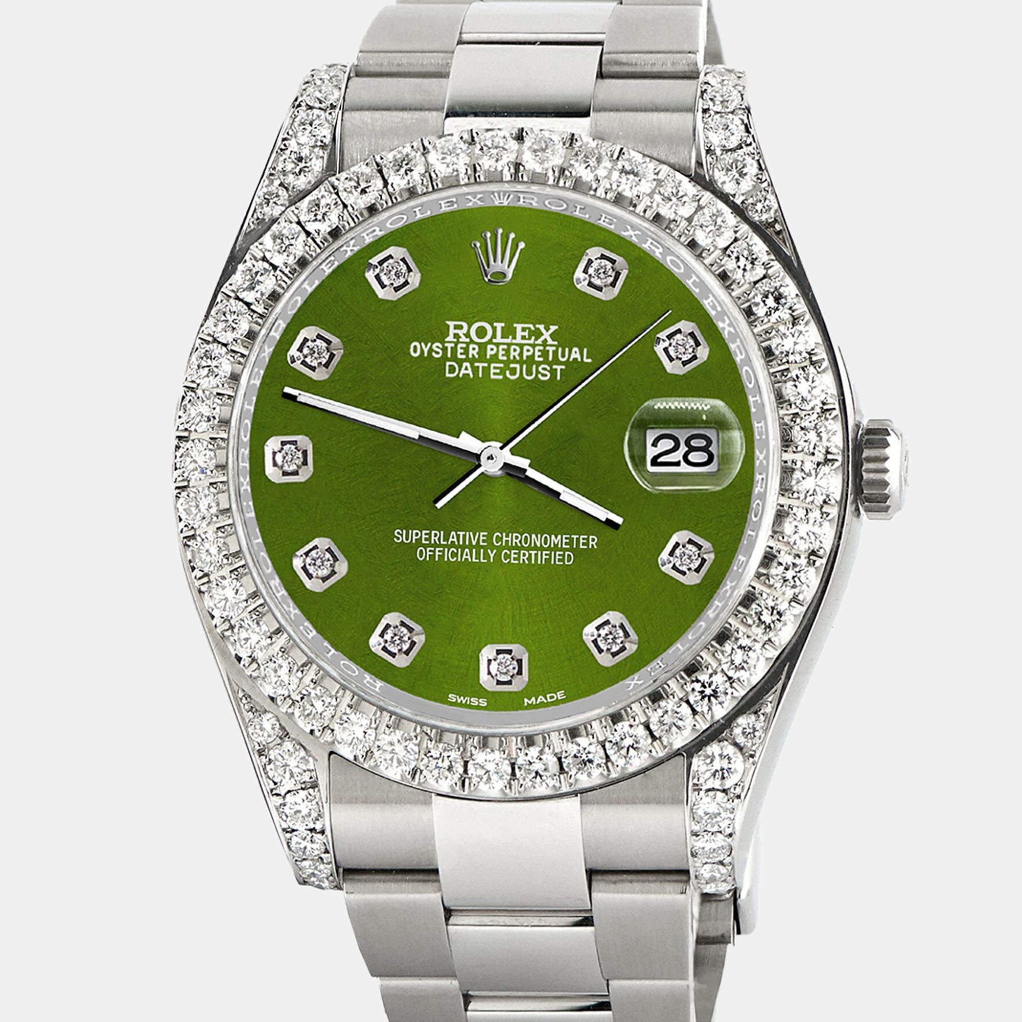 Rolex Custom Royal Green 4.5ct Diamond Stainless Steel Datejust II 116300 Automatic Men's Wristwatch 41 mm