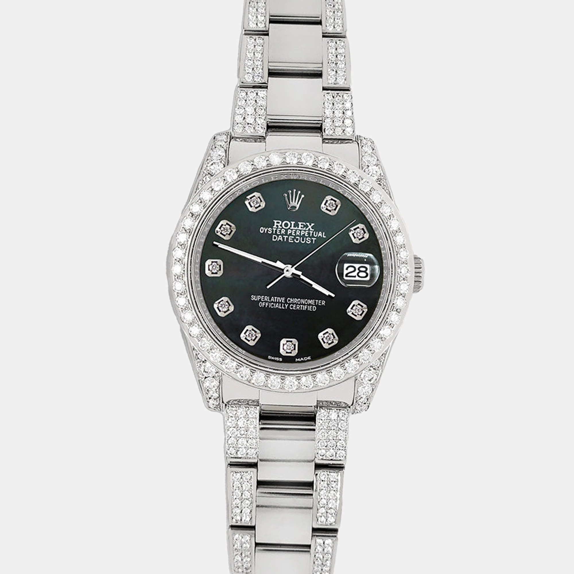 Rolex Custom Black MOP 5.9CT Diamond Stainless Steel Datejust 116200 Automatic Men's Wristwatch 36 mm