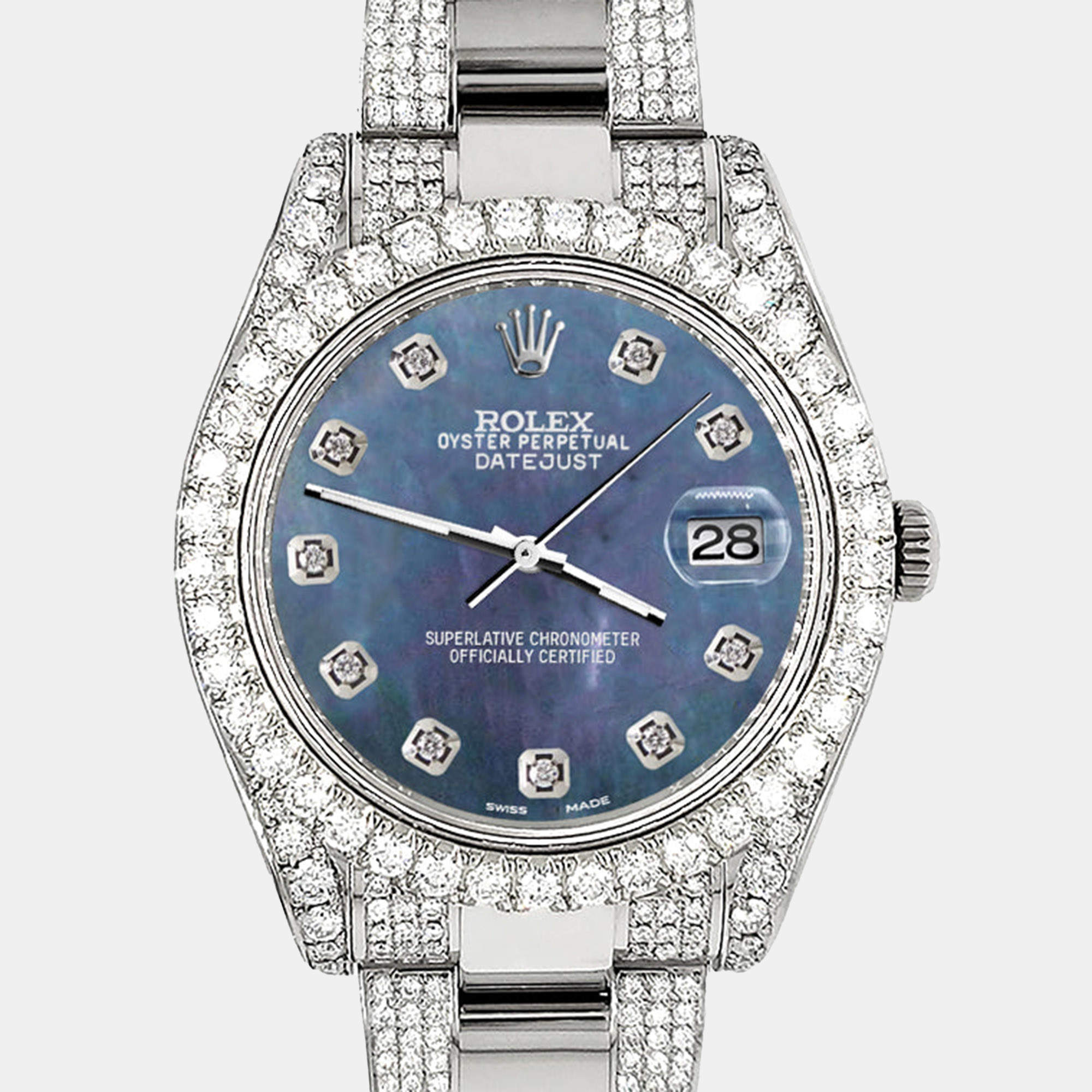 Rolex Custom Black 10.3ct Diamond Stainless Steel Datejust II 116300 Automatic Men's Wristwatch 41 mm