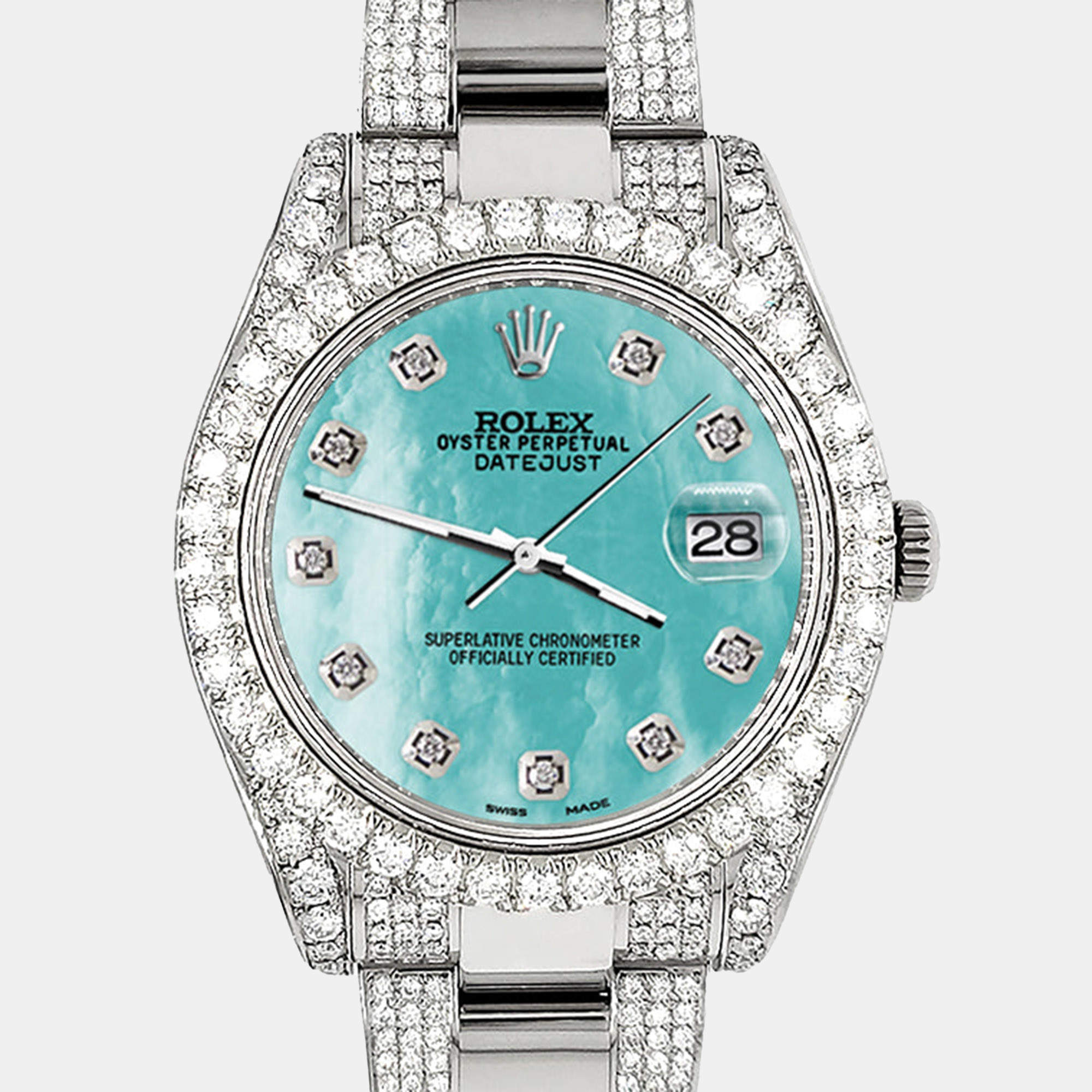 Rolex Custom Aquamarine MOP 10.3ct Diamond Stainless Steel Datejust II 116300 Automatic Men's Wristwatch 41 mm