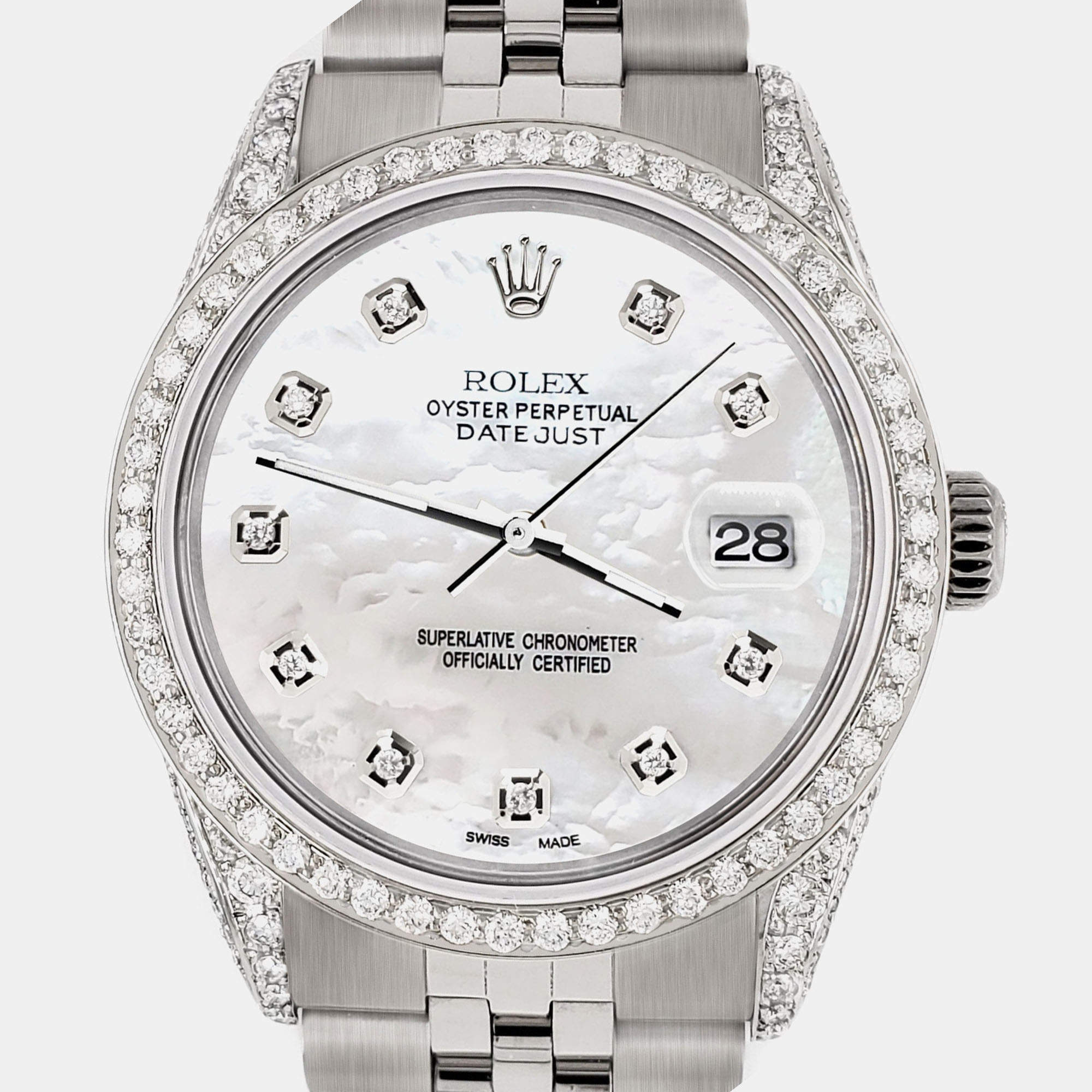 Rolex Custom White MOP 2.85CT Diamond Stainless Steel Datejust  Automatic Men's Wristwatch 36mm