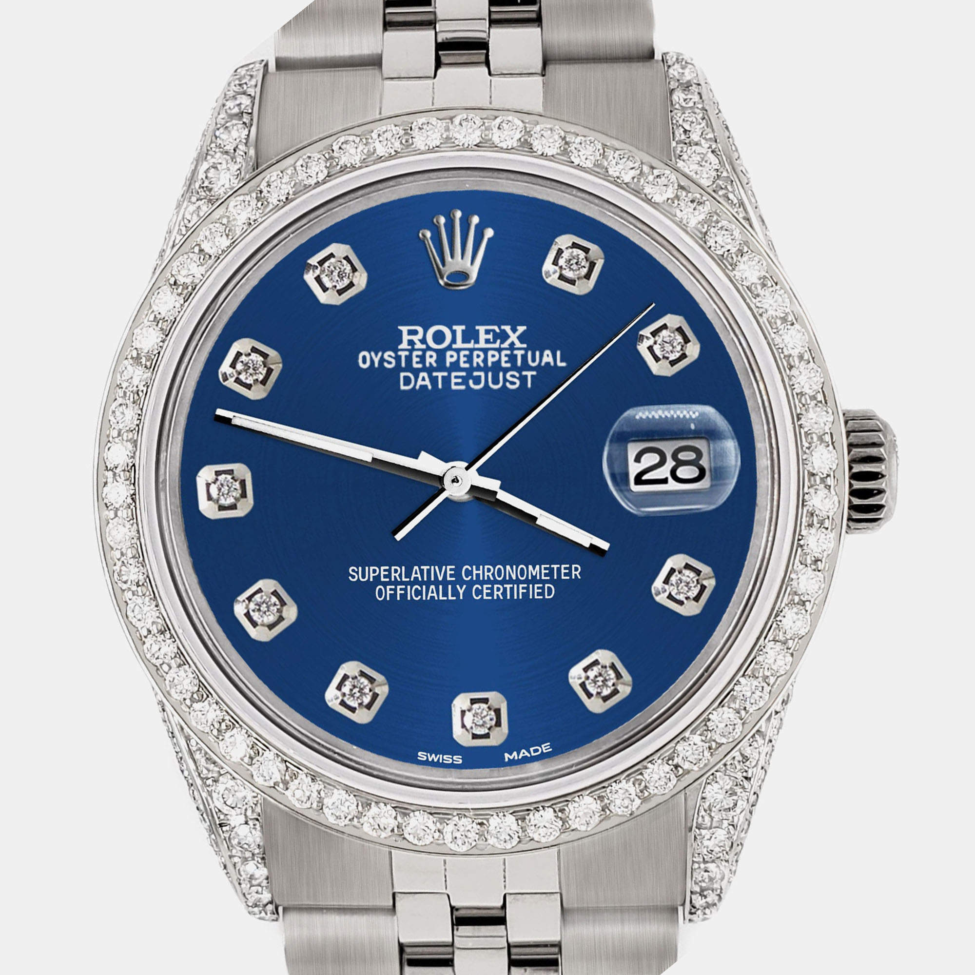 Rolex Custom Cobalt Blue 2.85CT Diamond Stainless Steel Datejust  Automatic Men's Wristwatch 36mm
